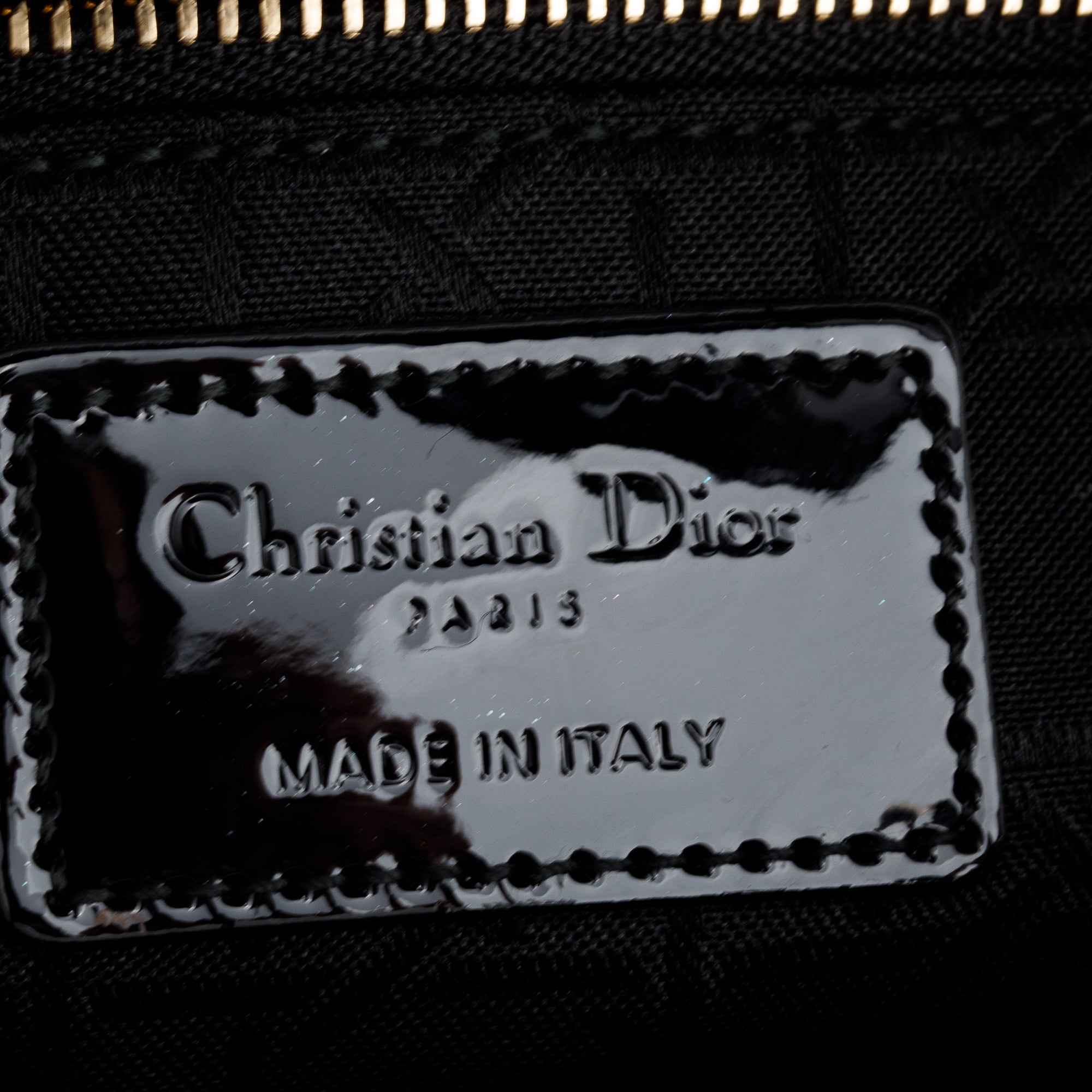 Christian Dior Black Cannage Patent Leather Mini Lady Dior Bag w/ Box