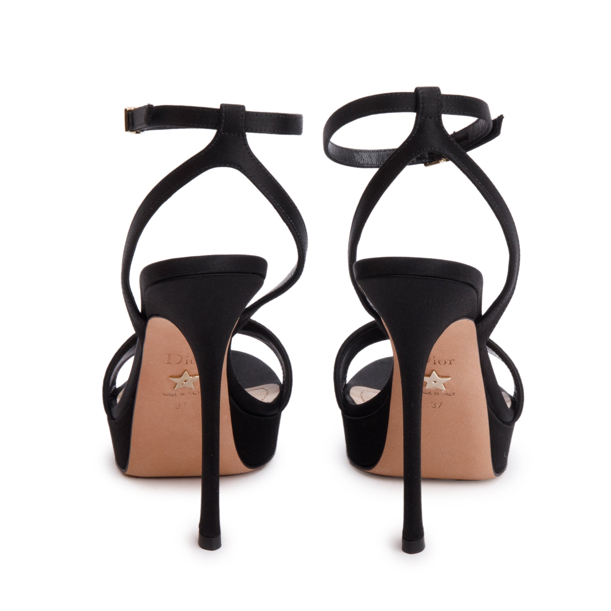 Christian Dior Black Embroidered Satin Lambskin Leather Dway Heeled Sandals, Size 37 w/ Box