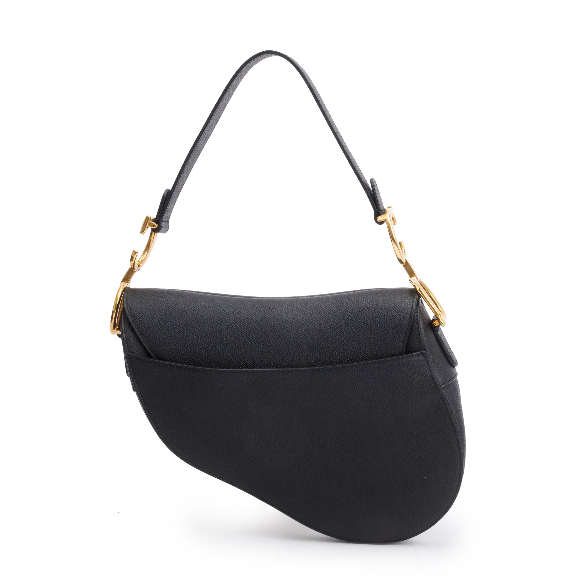 Christian Dior Black Grained Calfskin Leather Saddle Bag