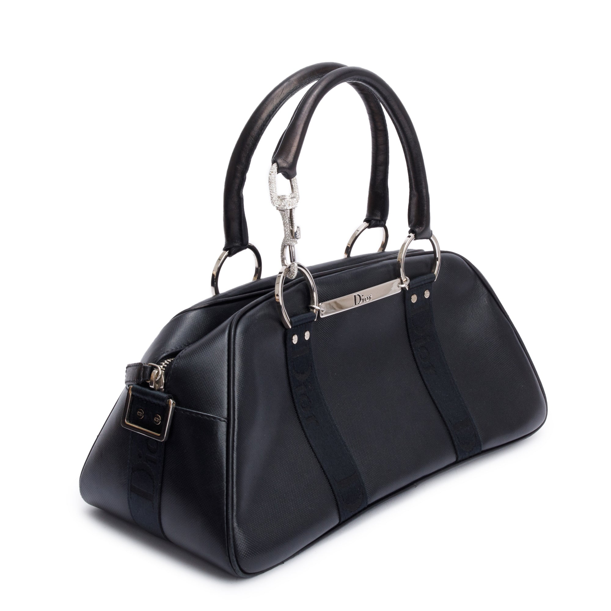 Christian Dior Black Leather Crystal Embellished Hardcore Bowling Bag w/ Authenticity Card