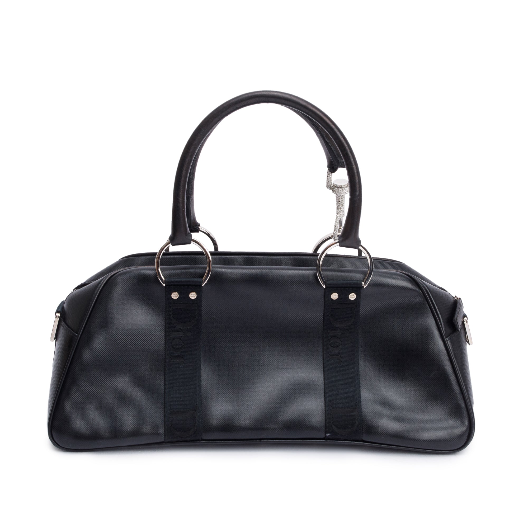Christian Dior Black Leather Crystal Embellished Hardcore Bowling Bag w/ Authenticity Card