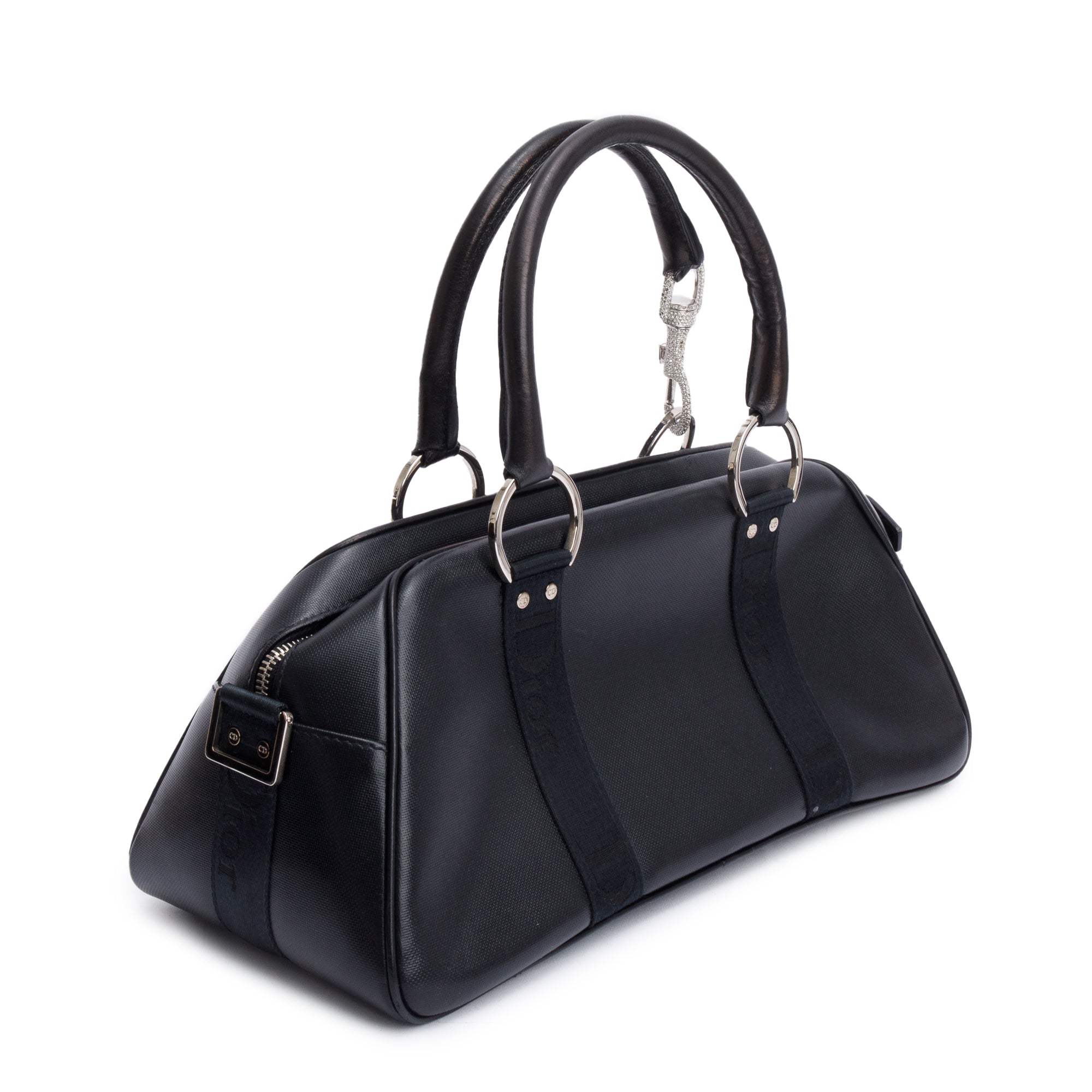 Christian Dior Black Leather Crystal Embellished Hardcore Bowling Bag w/ Authenticity Card
