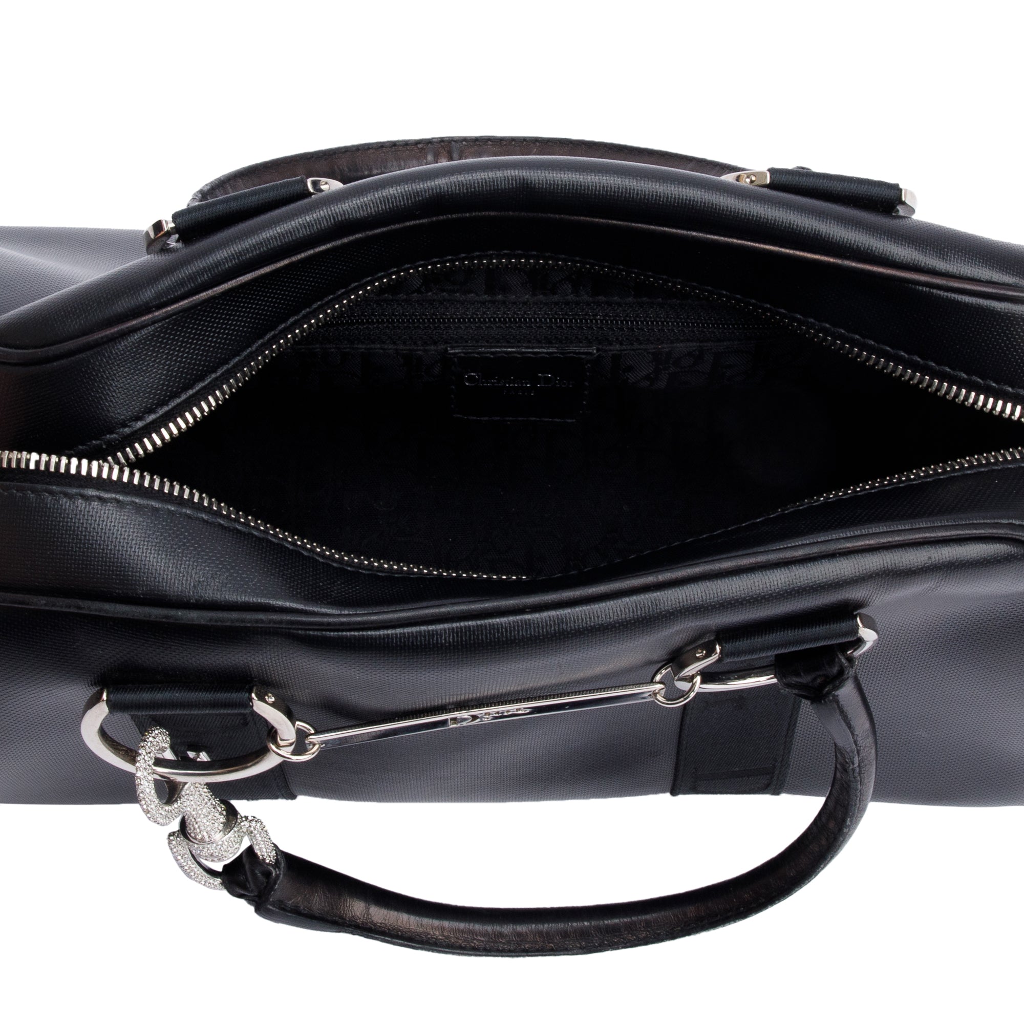 Christian Dior Black Leather Crystal Embellished Hardcore Bowling Bag w/ Authenticity Card