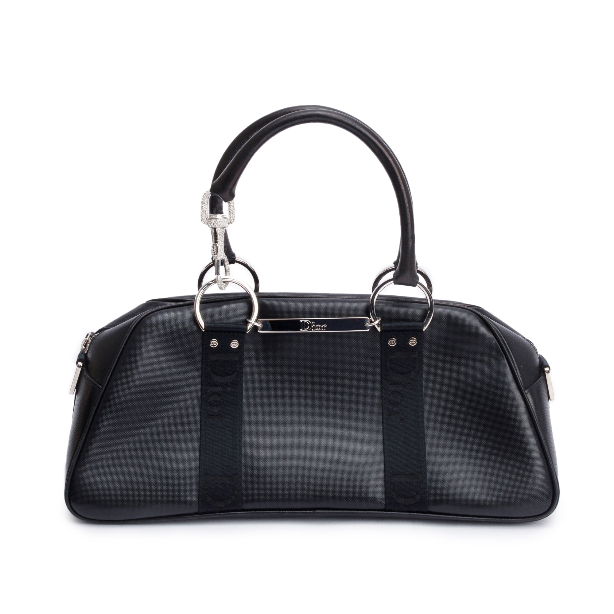 Christian Dior Black Leather Crystal Embellished Hardcore Bowling Bag w/ Authenticity Card