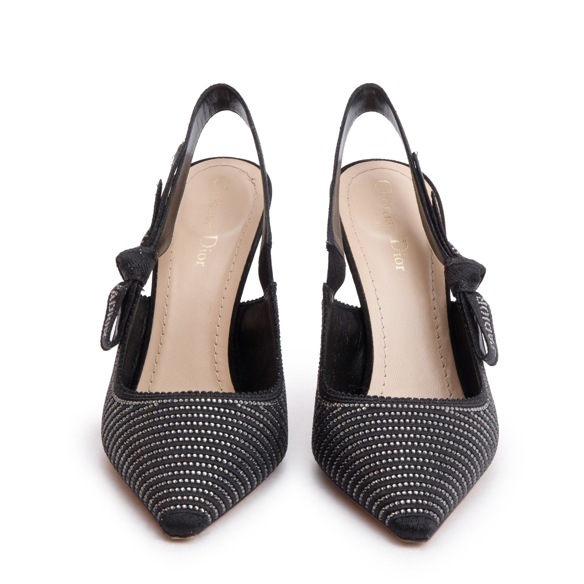 Christian Dior Black Leather Crystal Embellished J'Adior Slingback Pumps, Size 41 w/ Box