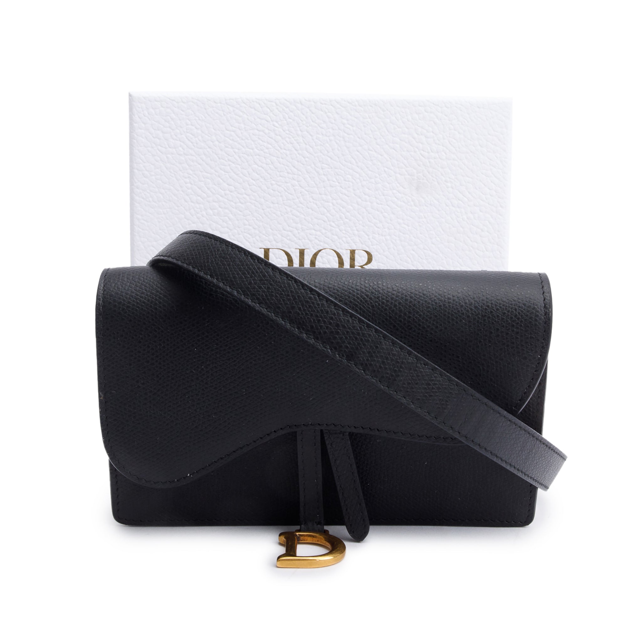 Christian Dior Black Leather Saddle Belt Pouch w/ Box & Authenticity Card