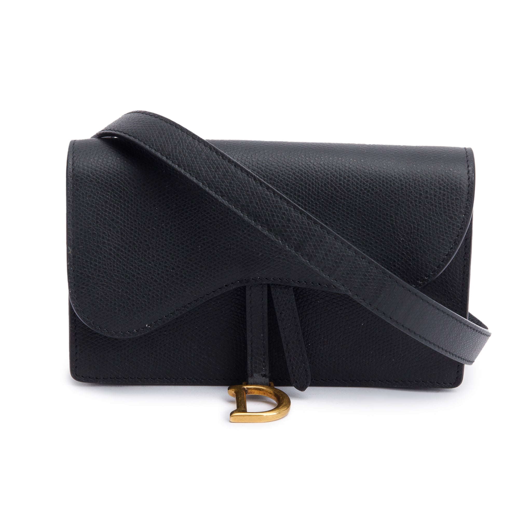 Christian Dior Black Leather Saddle Belt Pouch w/ Box & Authenticity Card