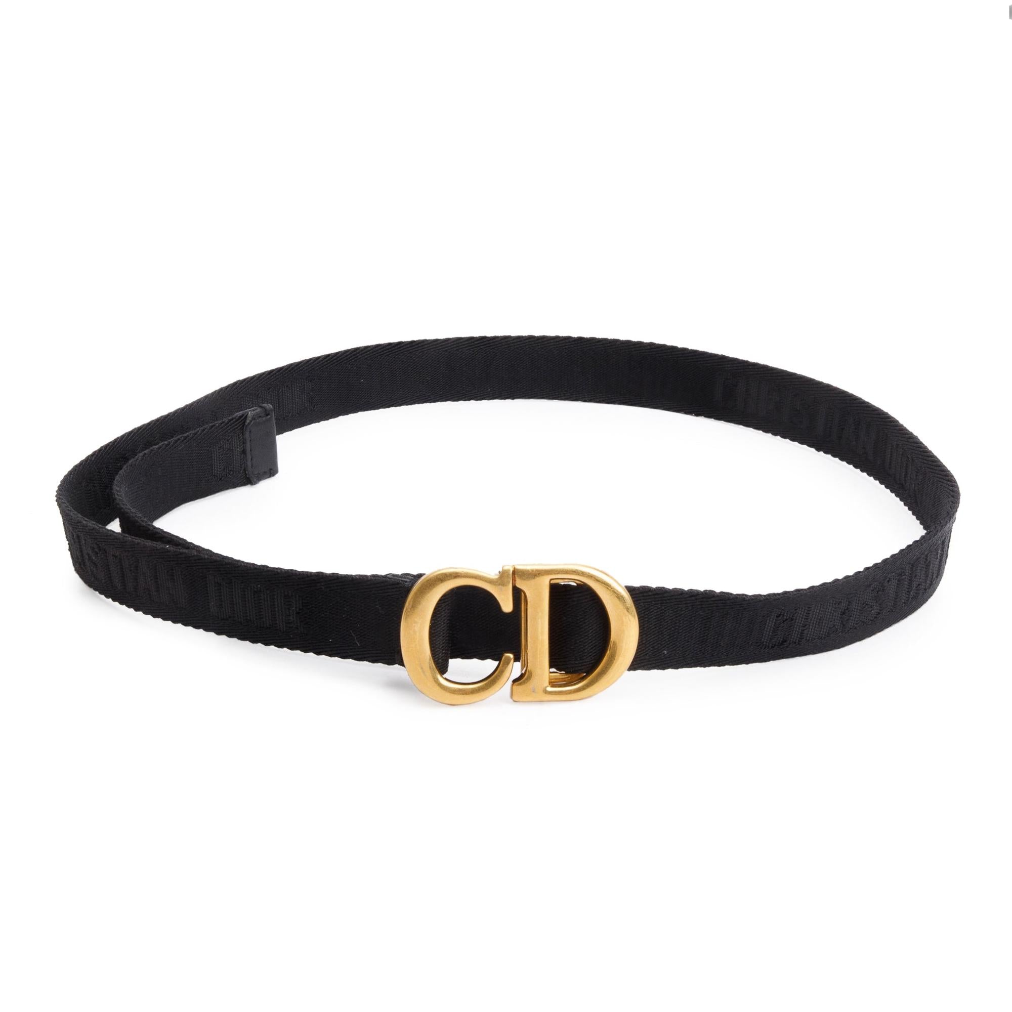 Christian Dior Black Logo Jacquard Canvas Saddle Belt with 'CD Icon' Buckle