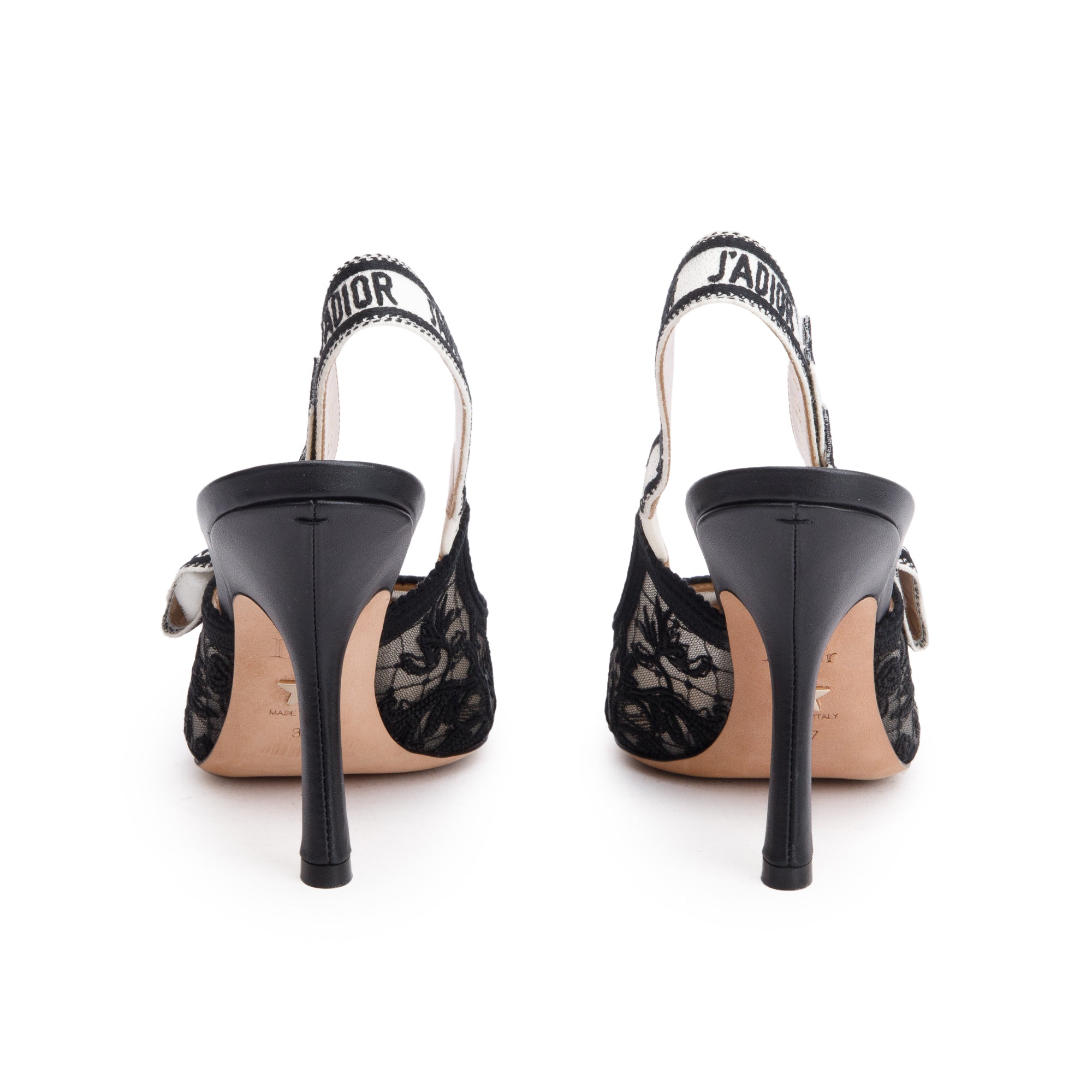 Christian Dior Black Mesh Chardons Embroidery J'Adior Slingback Pumps, Size 37 w/ Box