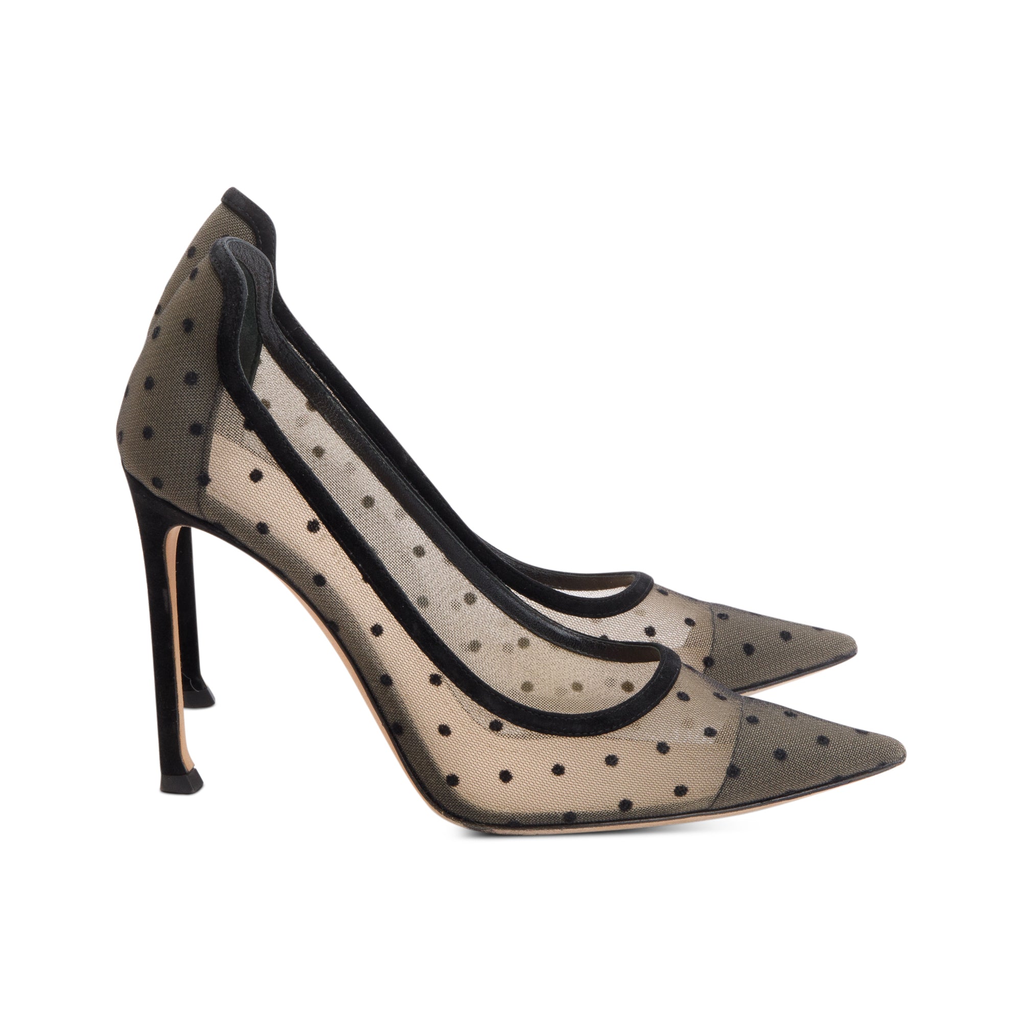 Christian Dior Black Mesh Polka Dot D-Moi Pumps, Size 37.5 w/ Box