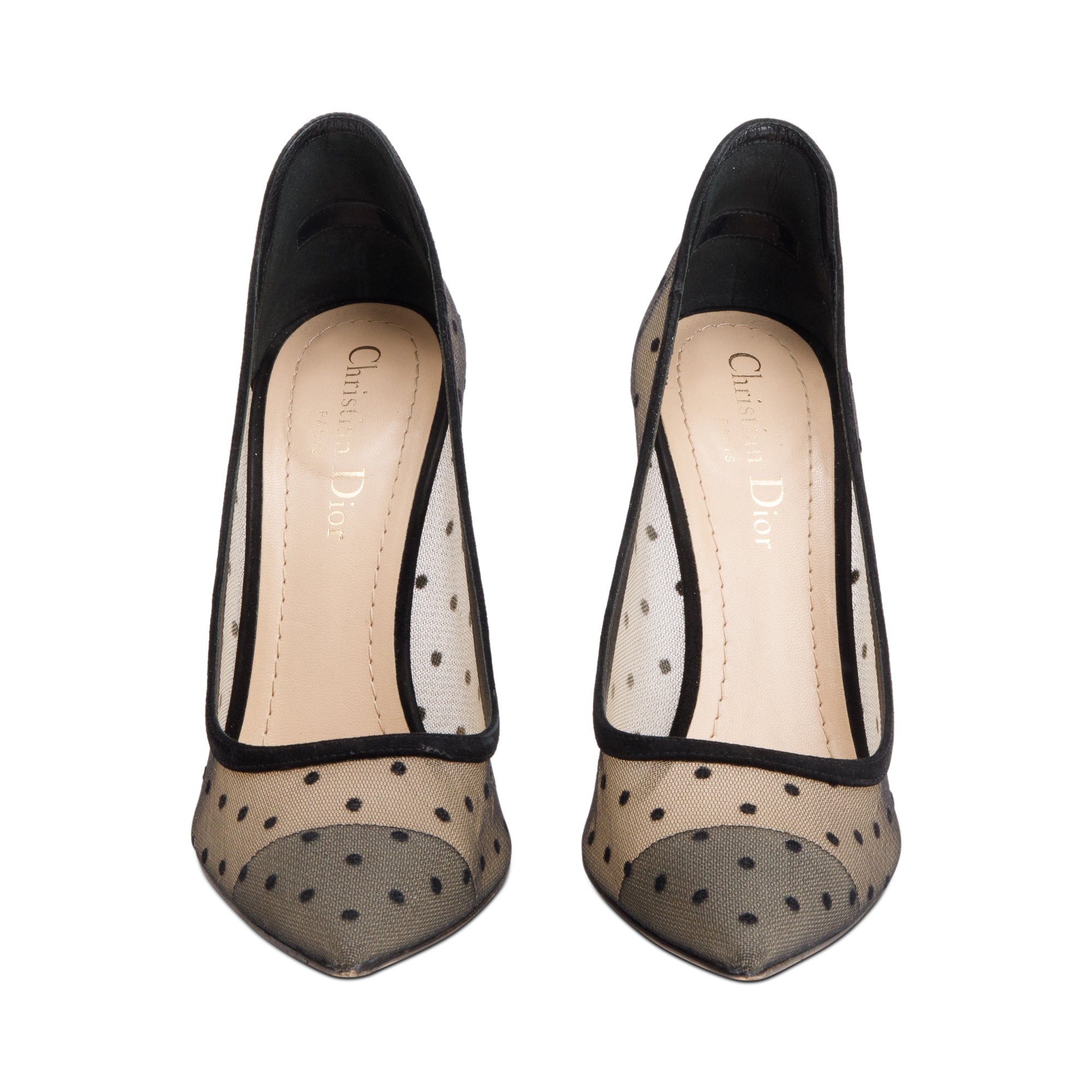 Christian Dior Black Mesh Polka Dot D-Moi Pumps, Size 37.5 w/ Box