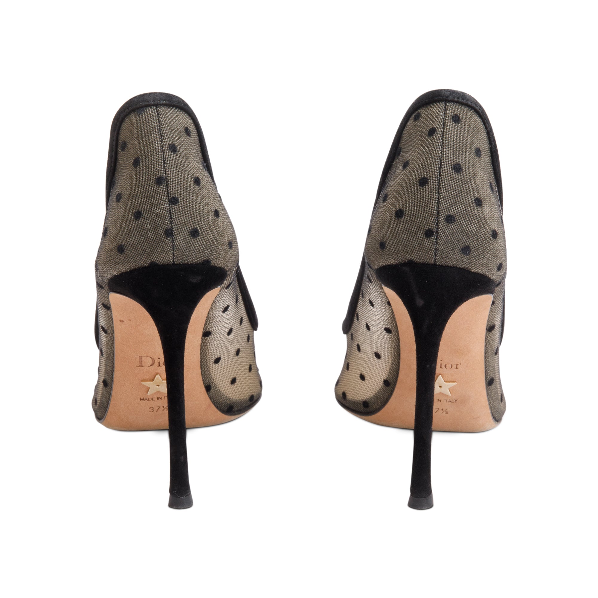 Christian Dior Black Mesh Polka Dot D-Moi Pumps, Size 37.5 w/ Box