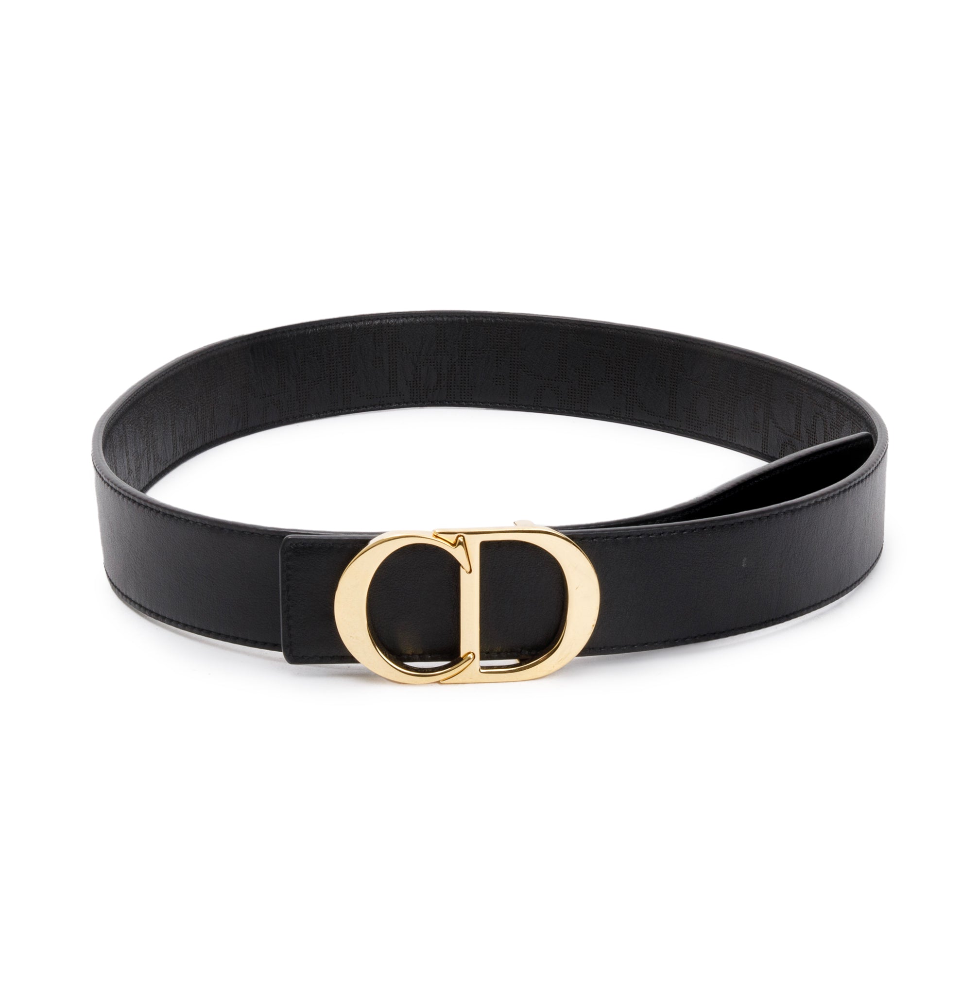 Christian Dior Black Oblique Galaxy & Smooth Calf Leather Reversible Belt with 'CD Icon' Buckle