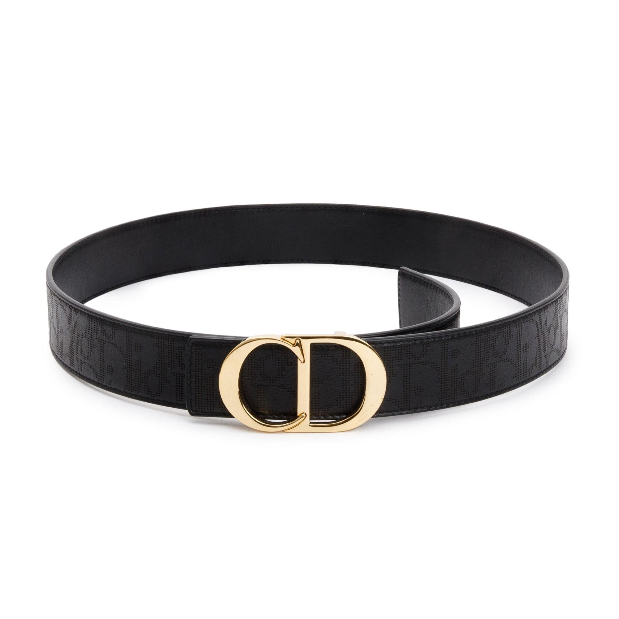 Christian Dior Black Oblique Galaxy & Smooth Calf Leather Reversible Belt with 'CD Icon' Buckle