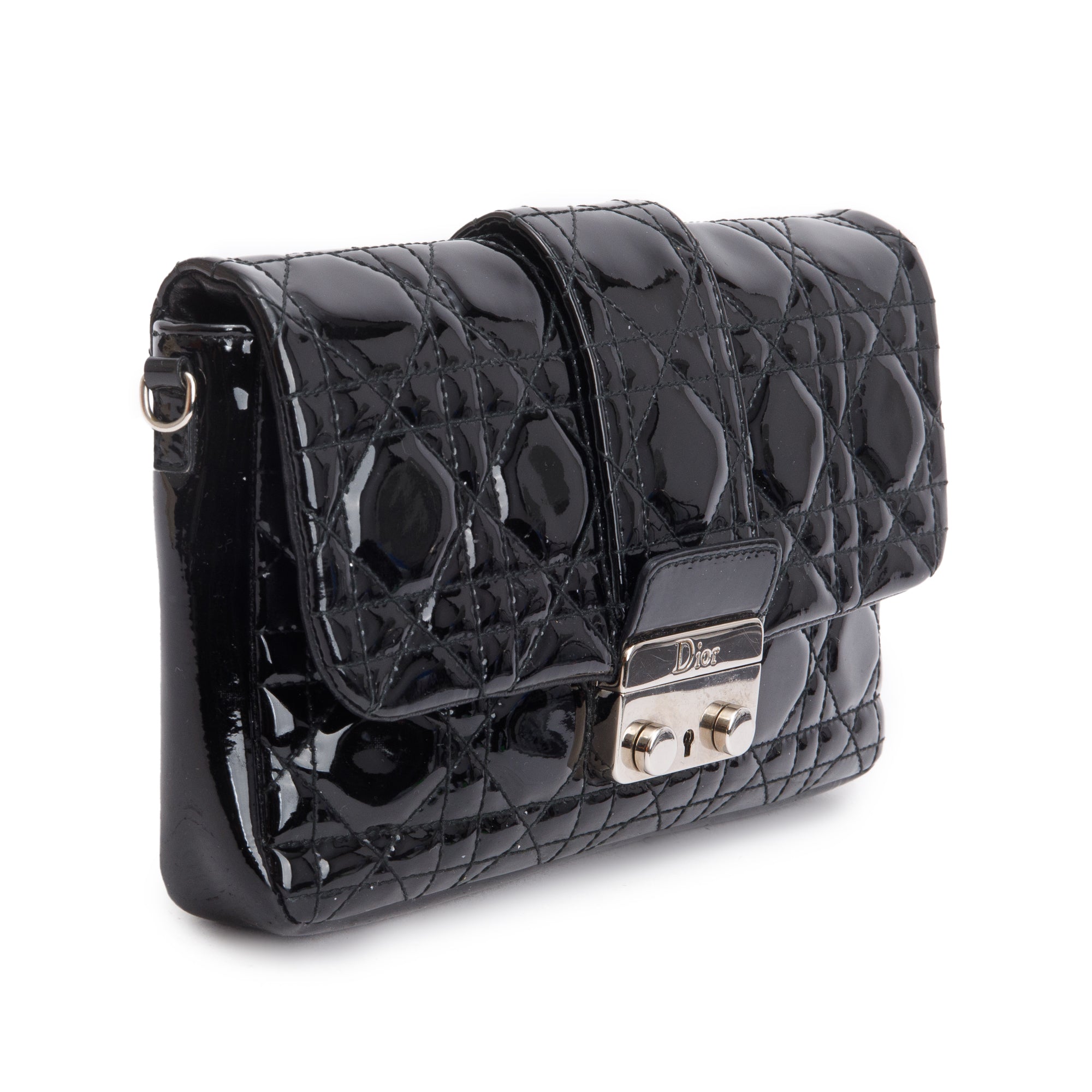 Christian Dior Black Patent Cannage Miss Dior Promenade Pouch