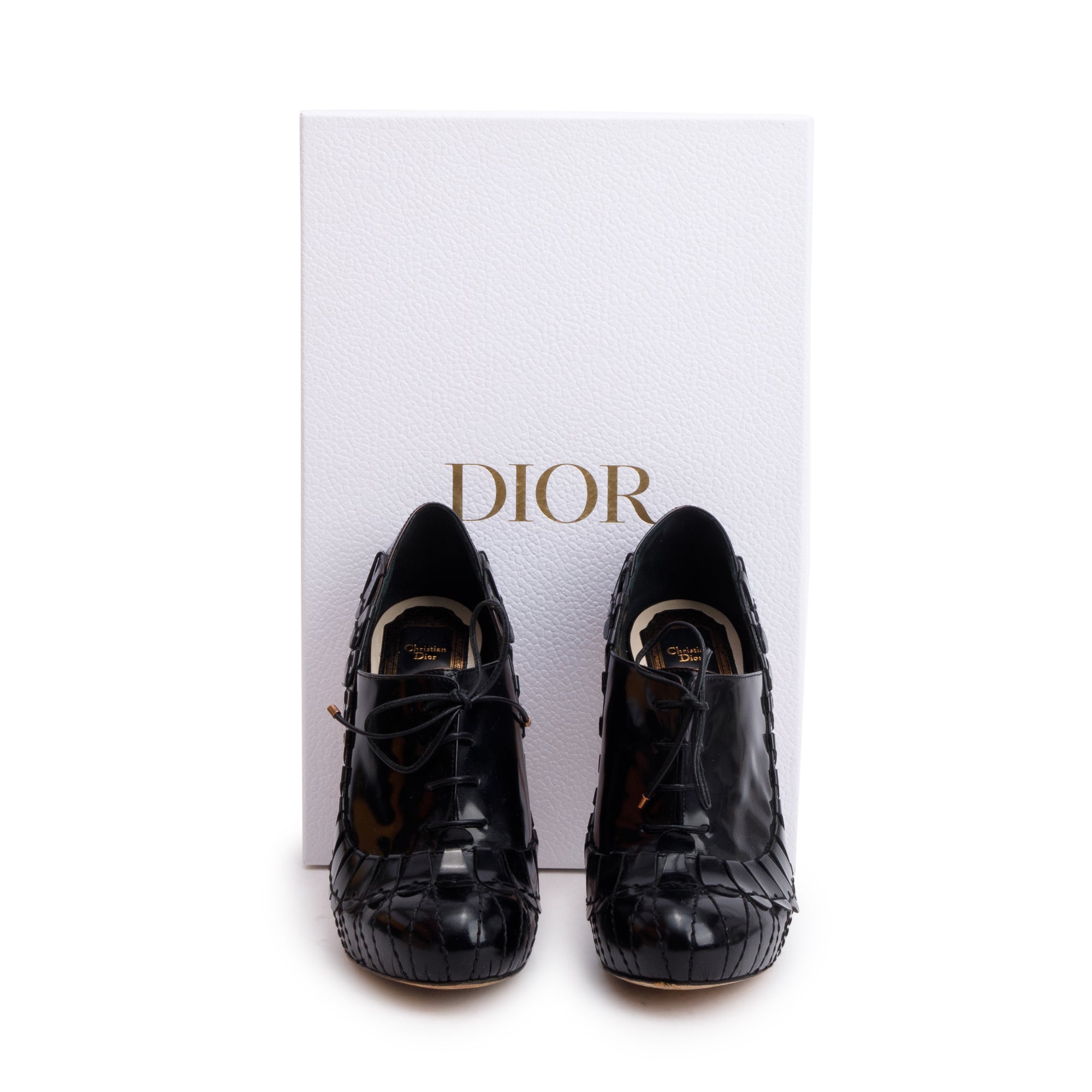 Christian Dior Black Patent Leather Bootie Pumps, Size 36 w/ Box