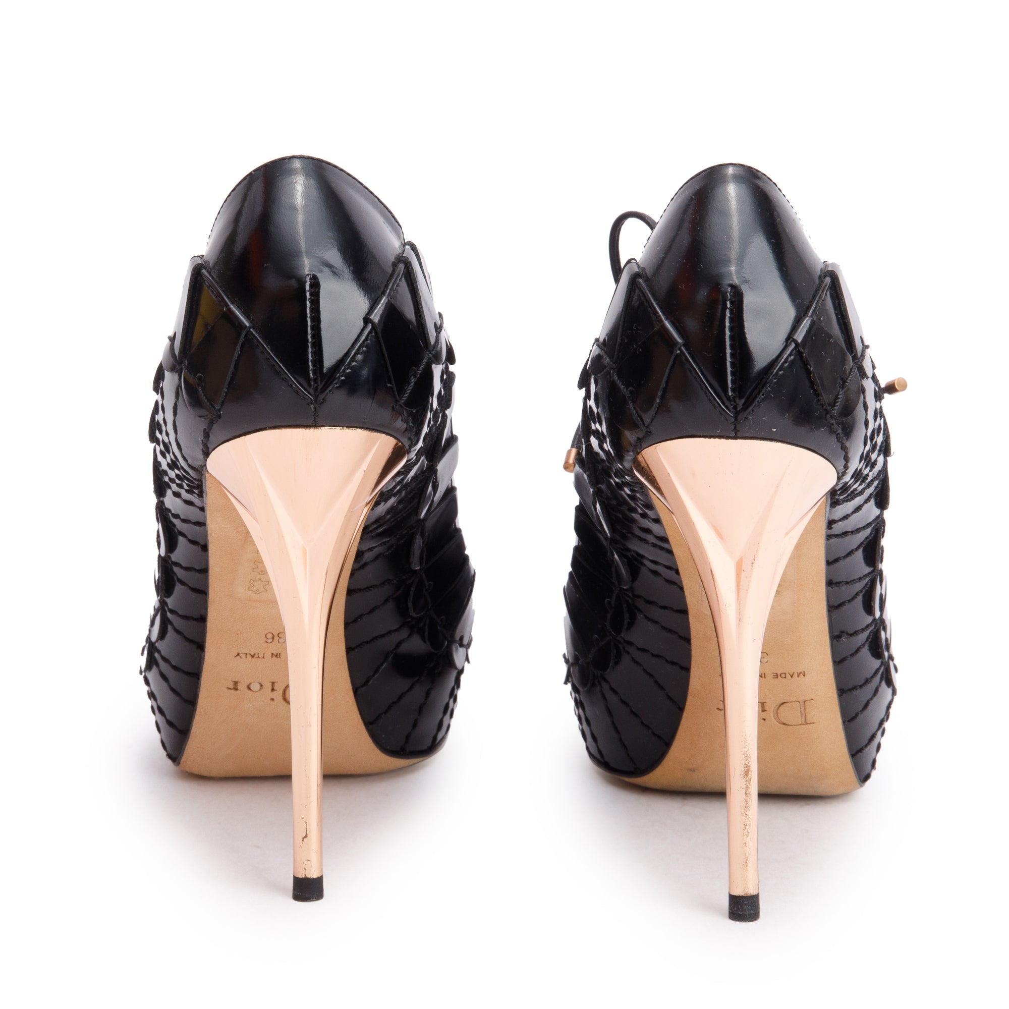 Christian Dior Black Patent Leather Bootie Pumps, Size 36 w/ Box