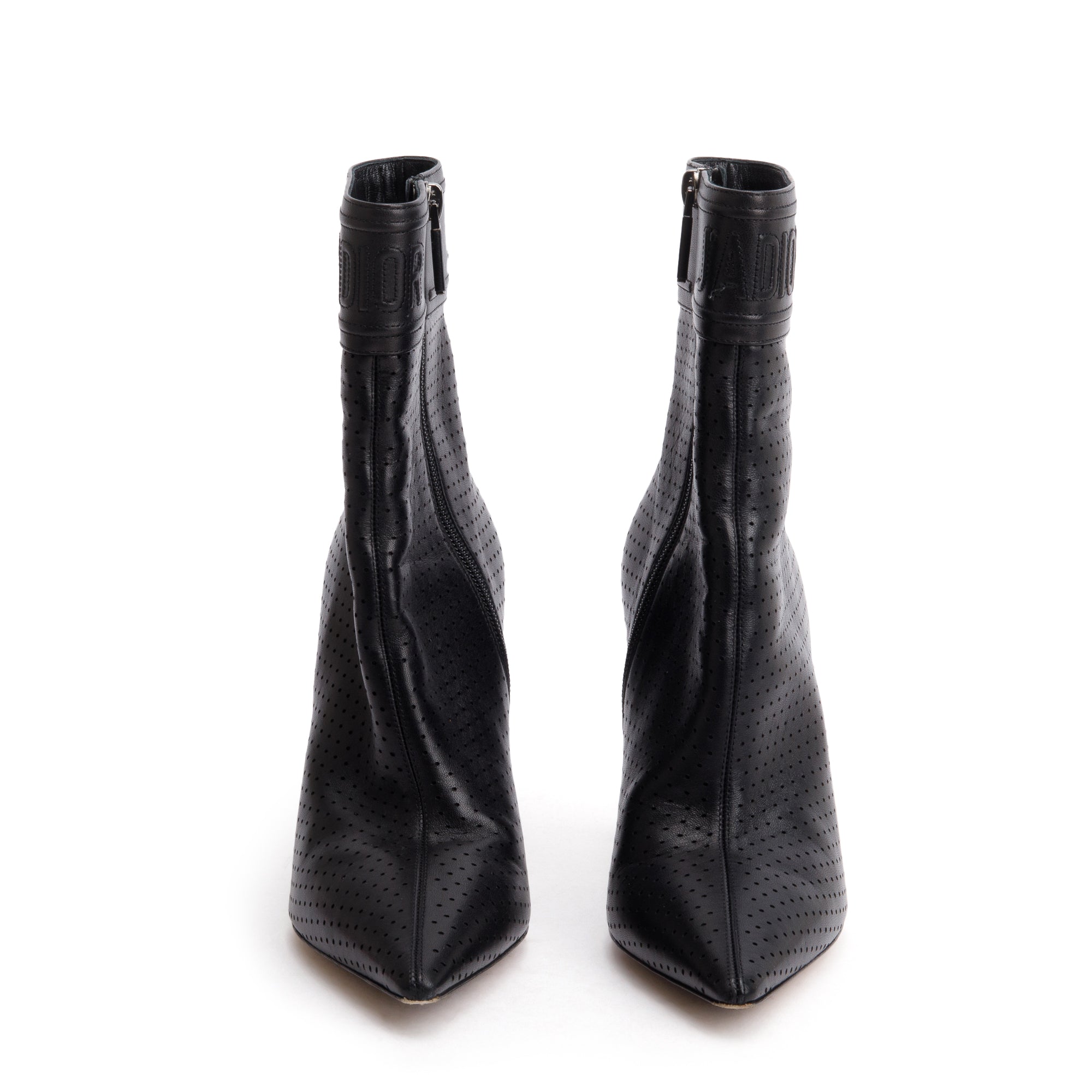 Christian Dior Black Perforated Calfskin Leather J'Dior Ankle Boots, Size 36.5