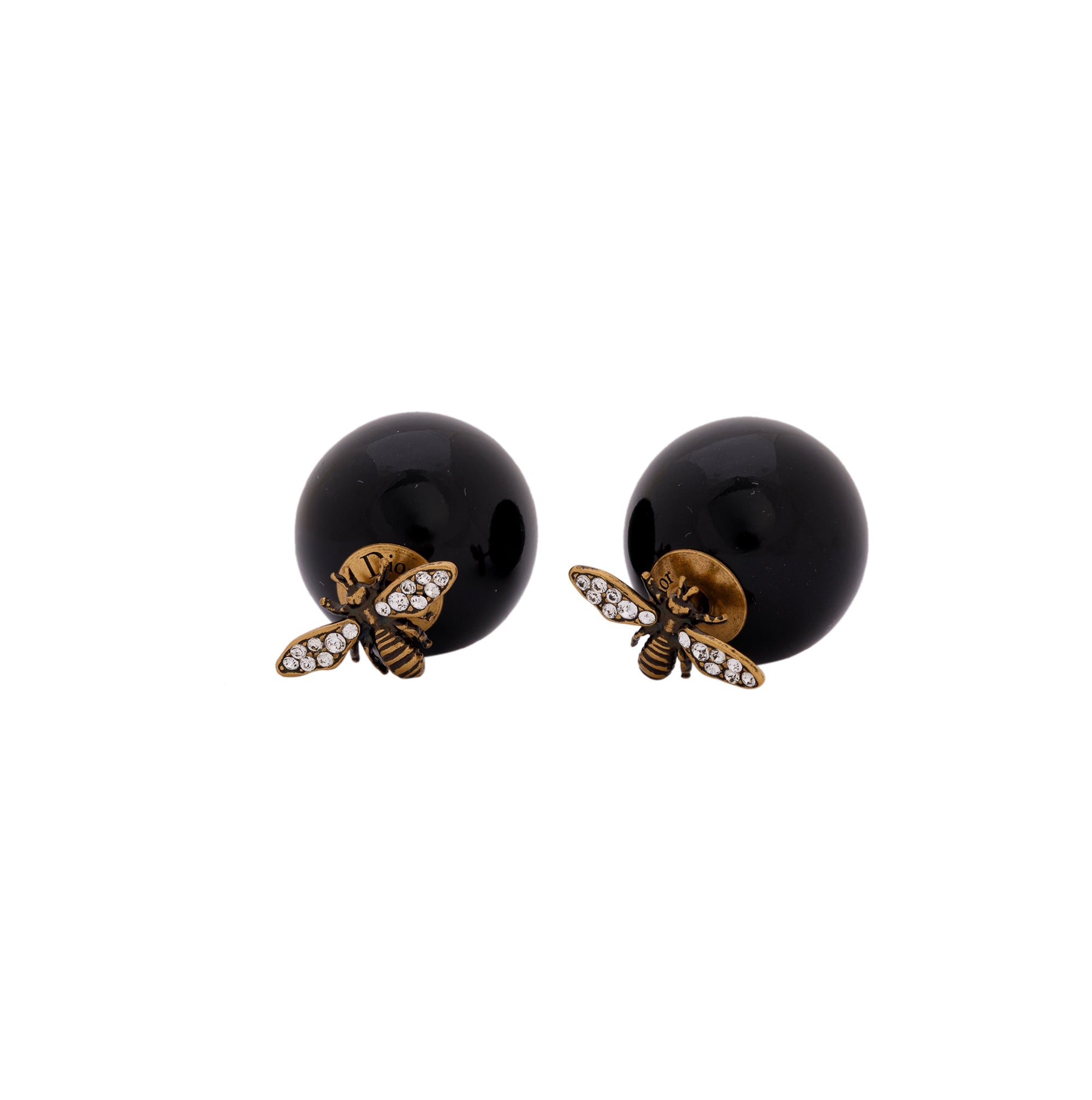 Christian Dior Black Resin & Crystal Tribale Bee Stud Earrings w/ Box