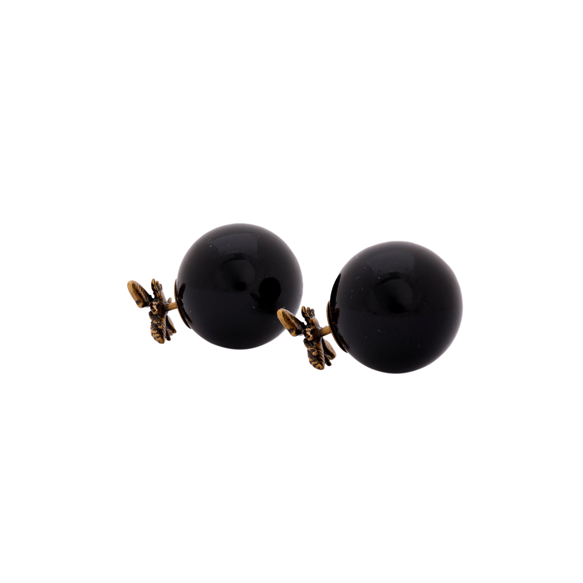 Christian Dior Black Resin & Crystal Tribale Bee Stud Earrings w/ Box