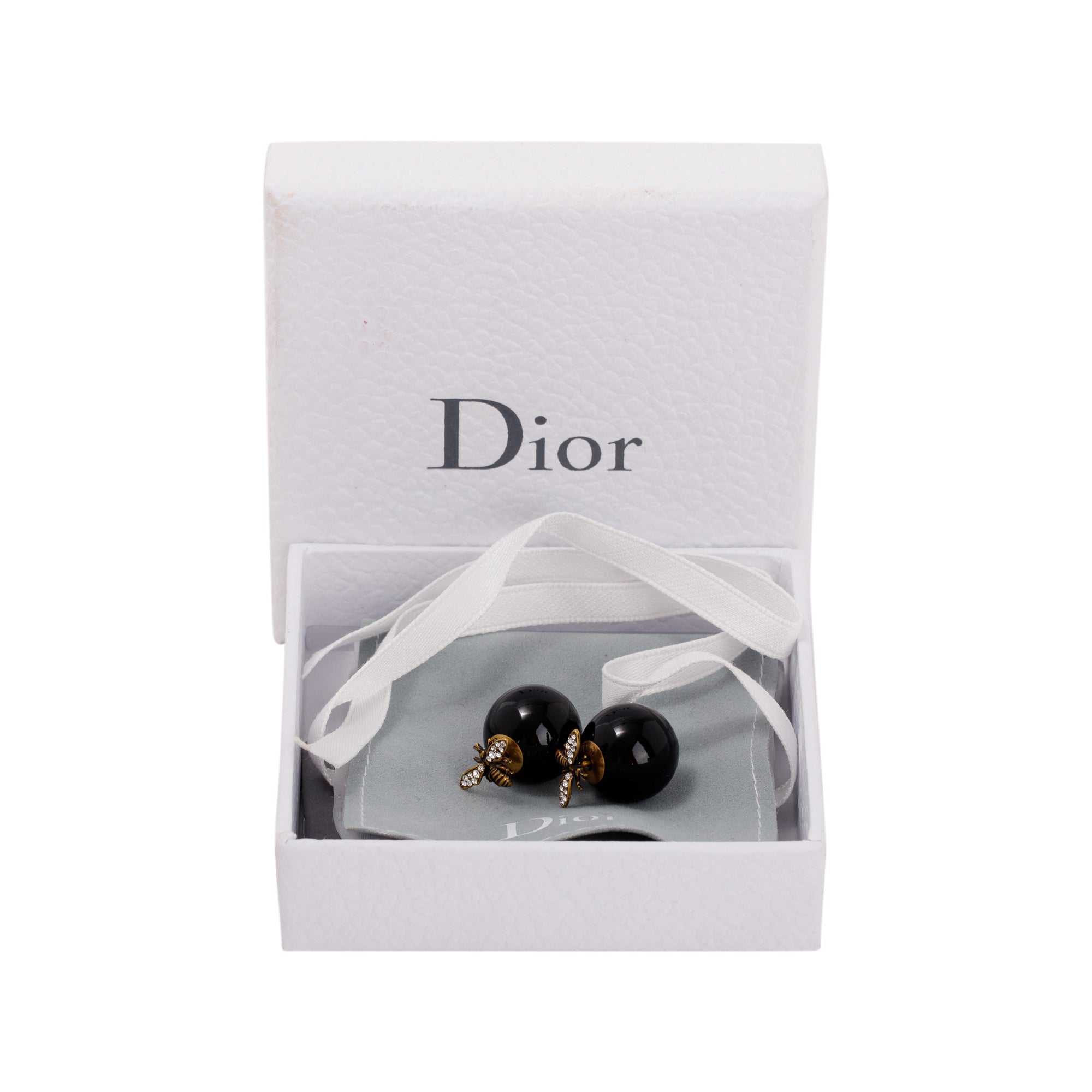 Christian Dior Black Resin & Crystal Tribale Bee Stud Earrings w/ Box