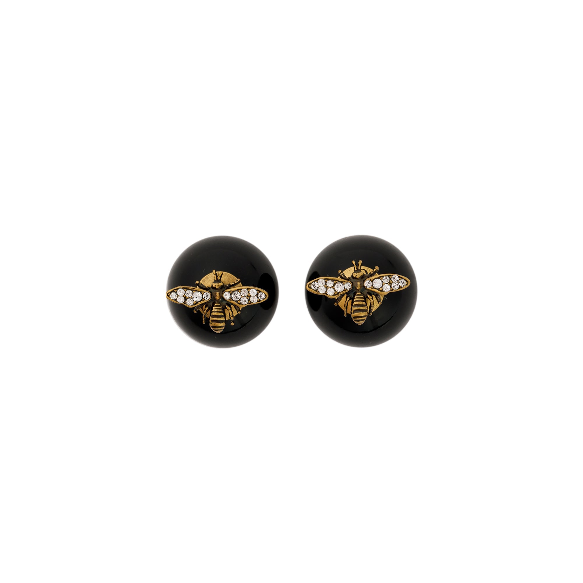Christian Dior Black Resin & Crystal Tribale Bee Stud Earrings w/ Box