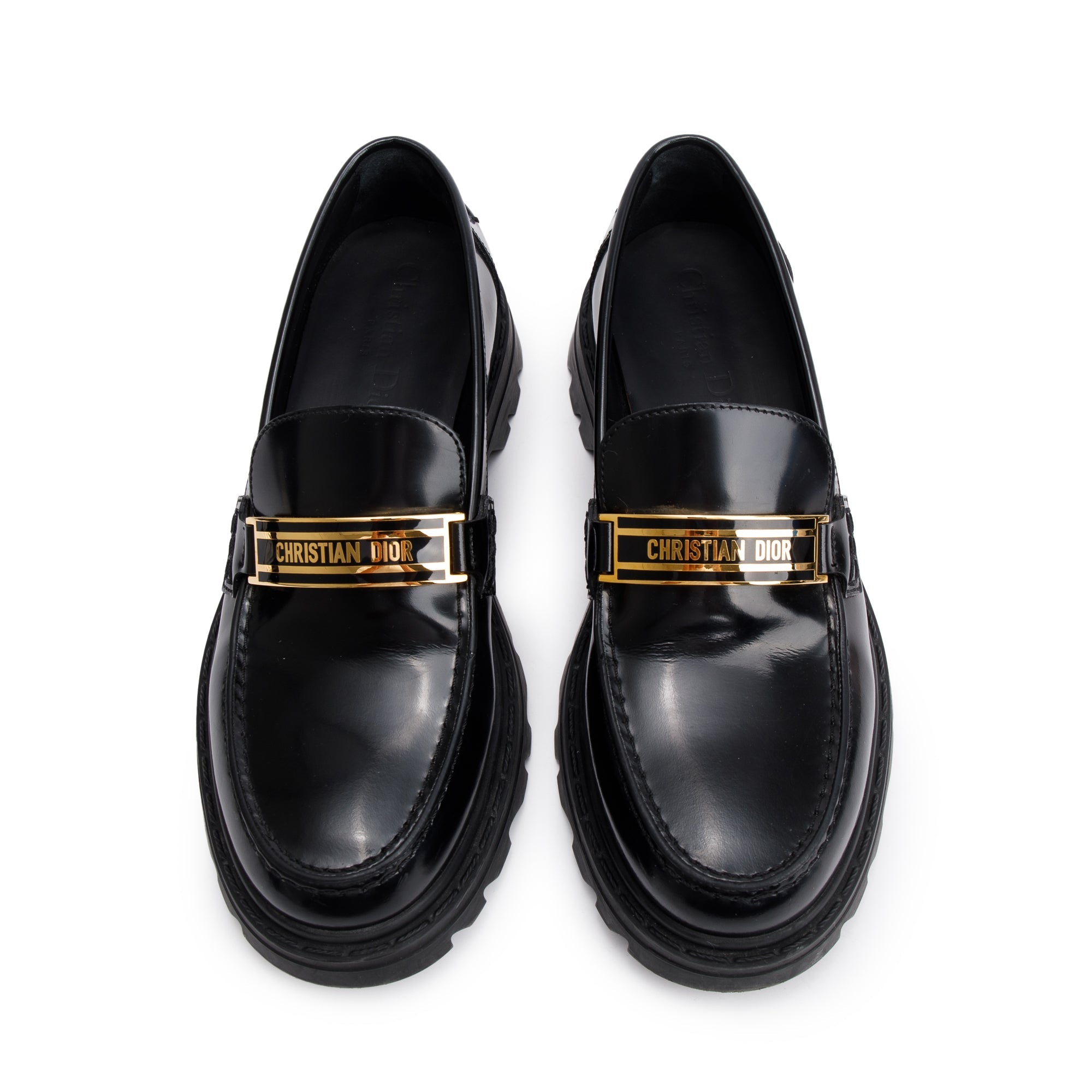 Christian Dior Black Smooth Calfskin Leather Dior Code Loafers, Size 37