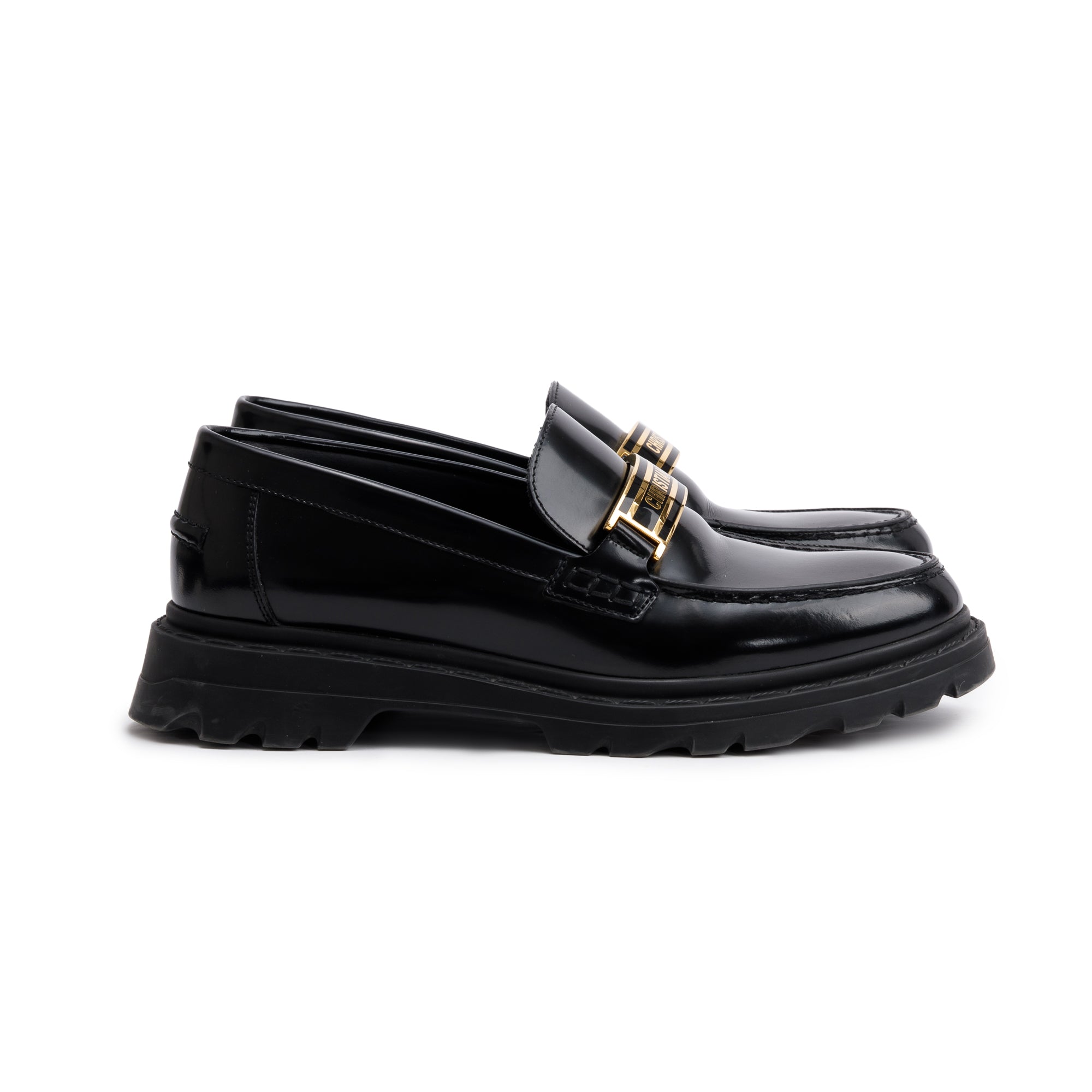 Christian Dior Black Smooth Calfskin Leather Dior Code Loafers