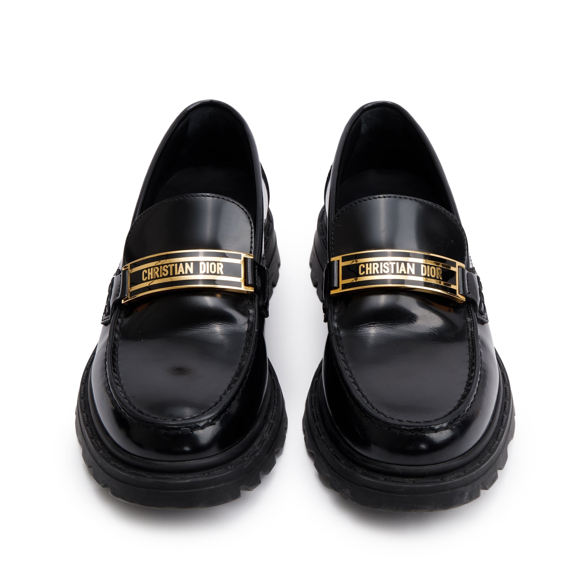 Christian Dior Black Smooth Calfskin Leather Dior Code Loafers, Size 37