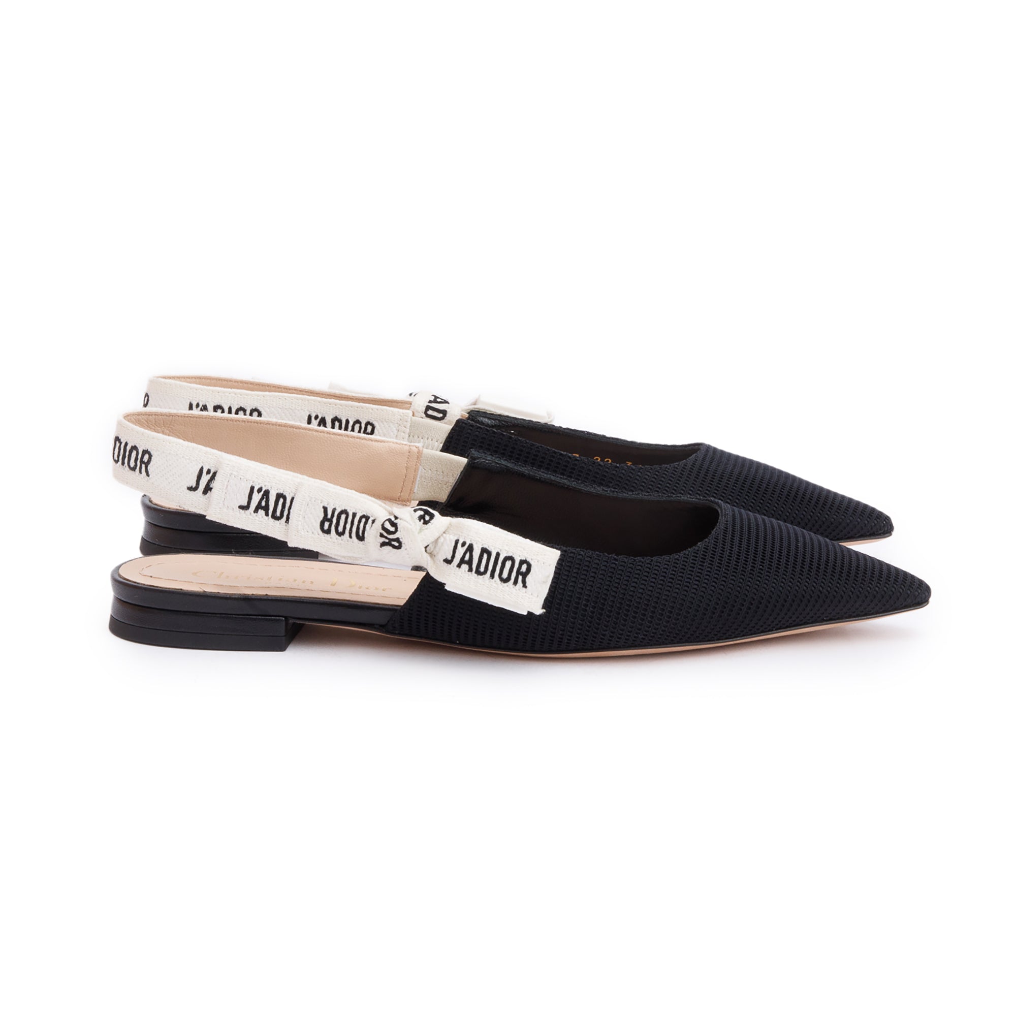 Christian Dior Black Technical Fabric Embroidery J'Adior Slingback Flats, Size 36 w/ Box