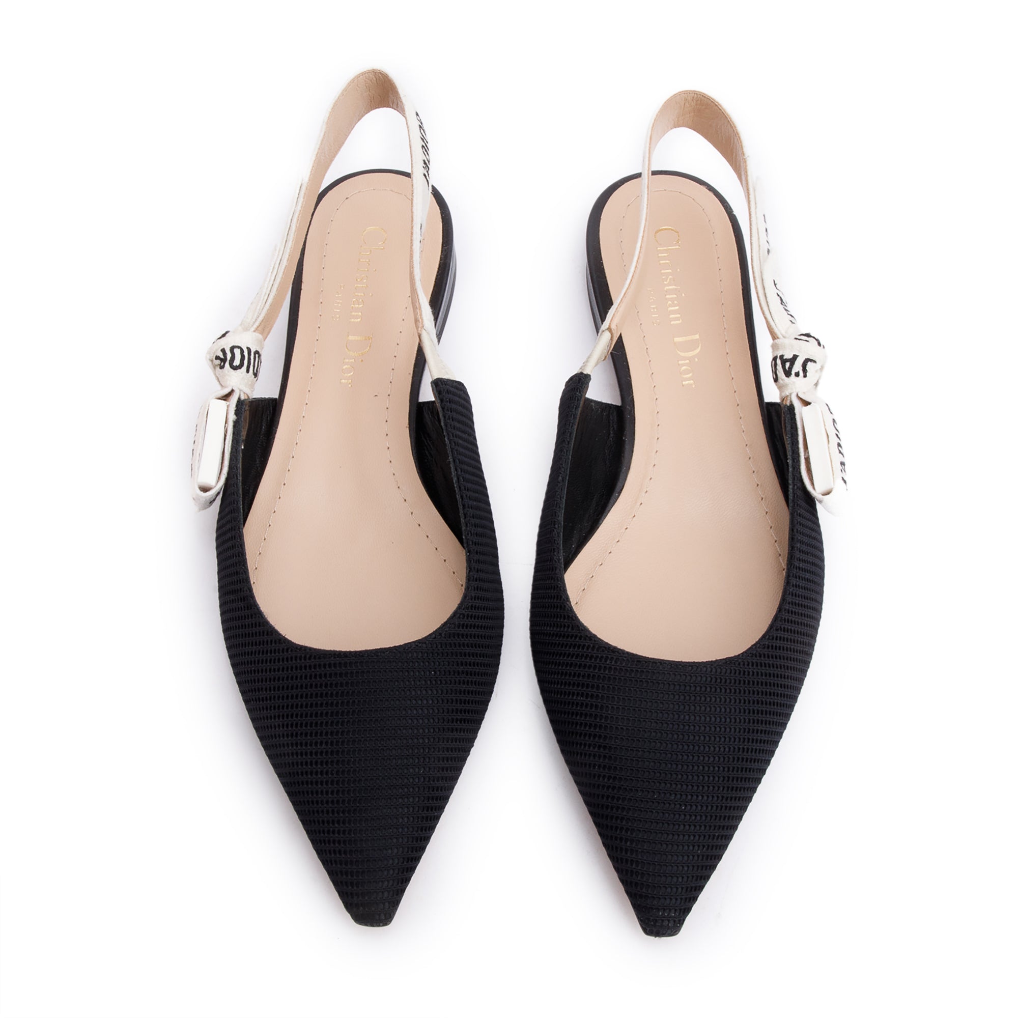 Christian Dior Black Technical Fabric Embroidery J'Adior Slingback Flats, Size 36 w/ Box