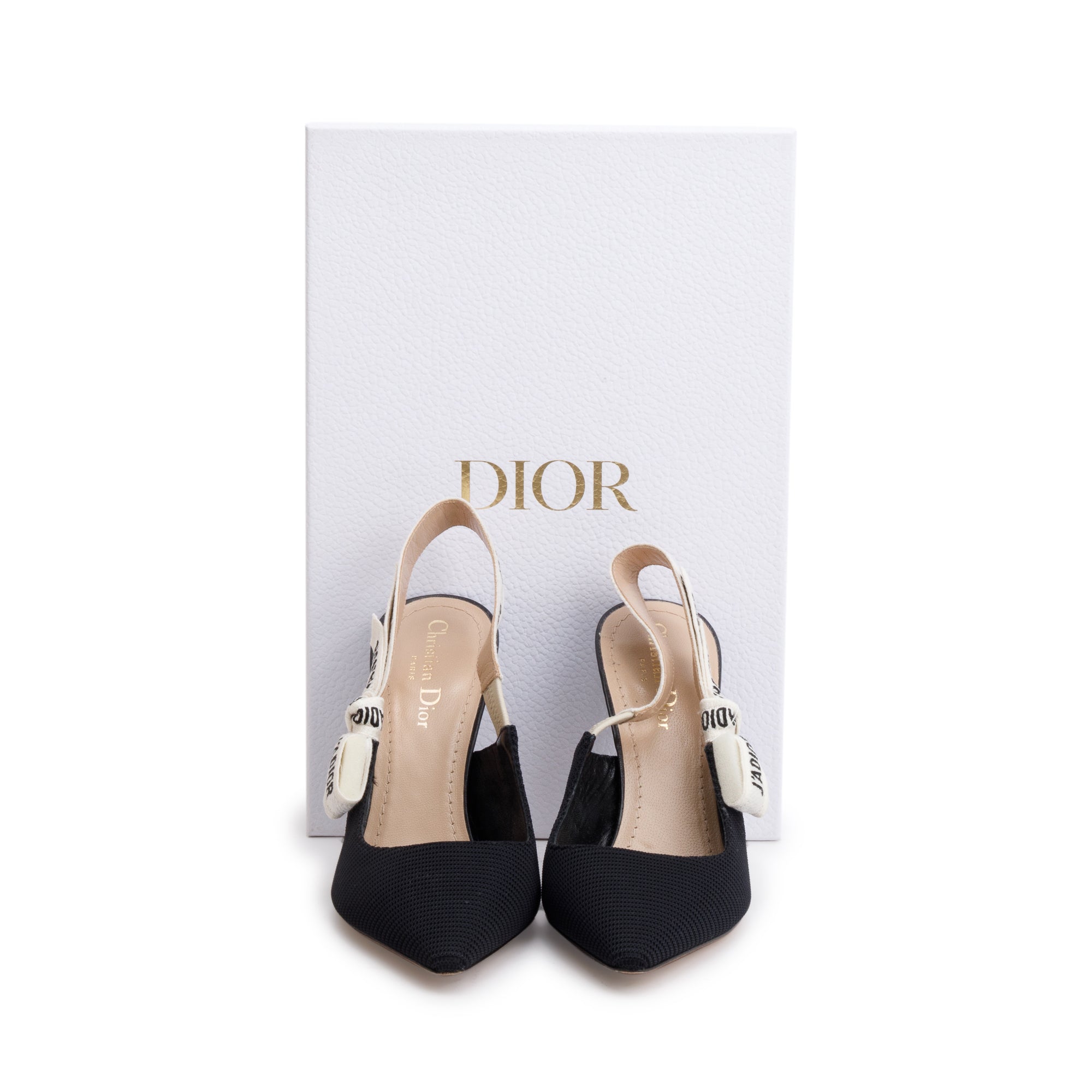 Christian Dior Black Technical Fabric Embroidery J'Adior Slingback Pumps, Size 37.5 w/ Box