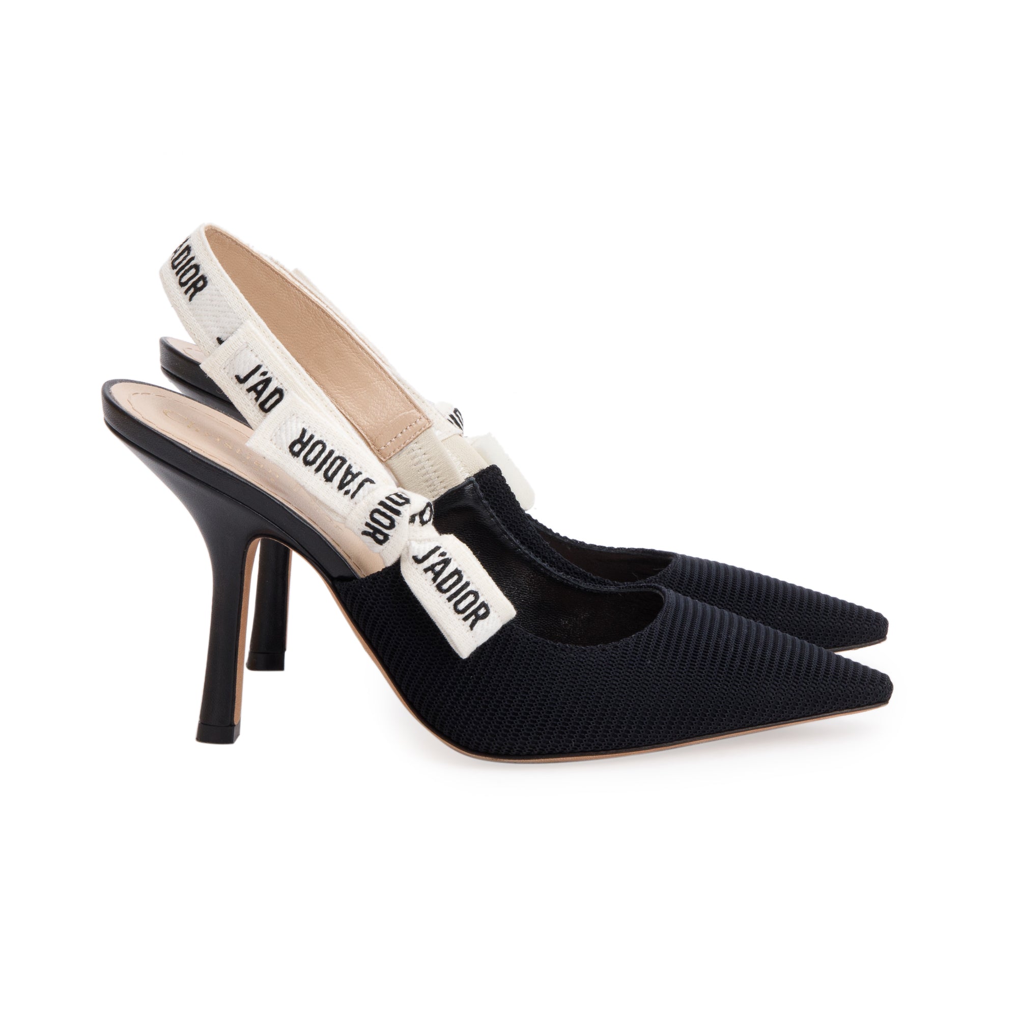 Christian Dior Black Technical Fabric Embroidery J'Adior Slingback Pumps, Size 37.5 w/ Box