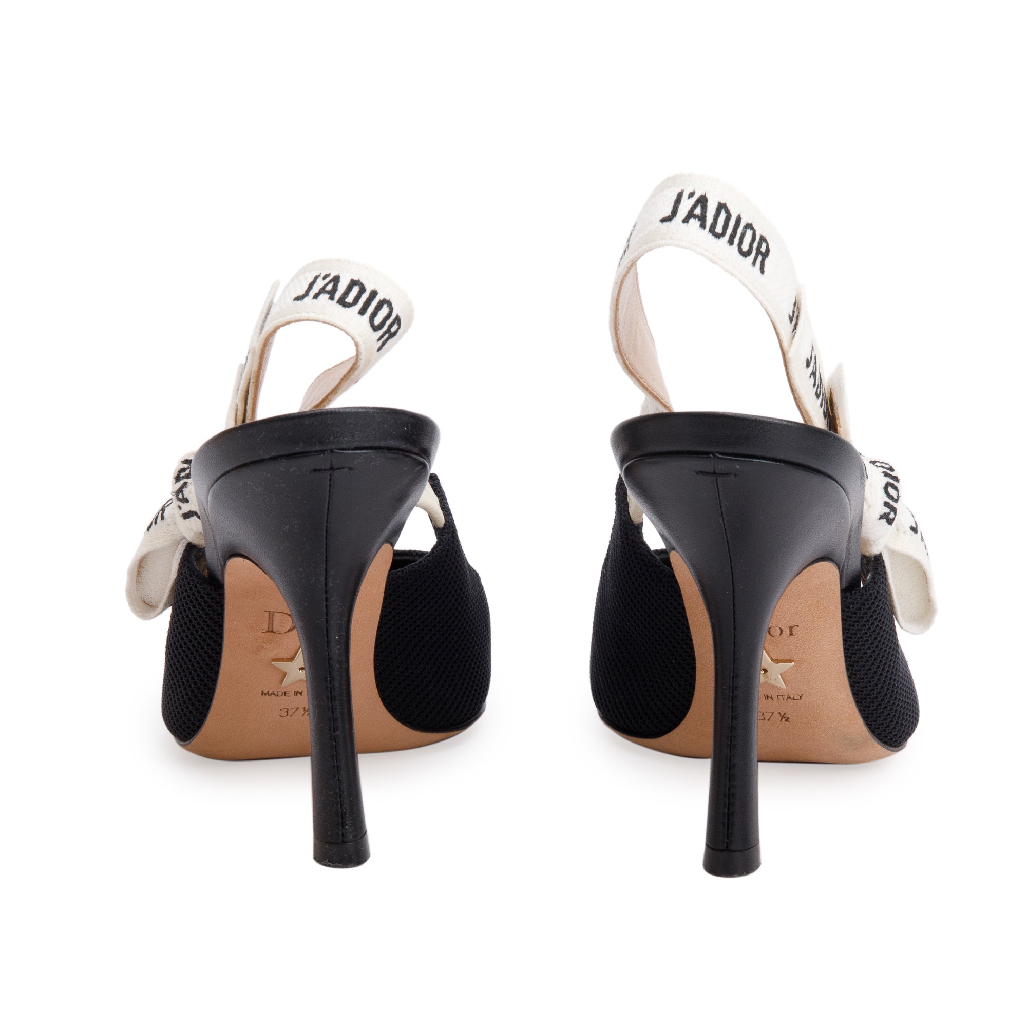 Christian Dior Black Technical Fabric Embroidery J'Adior Slingback Pumps, Size 37.5 w/ Box