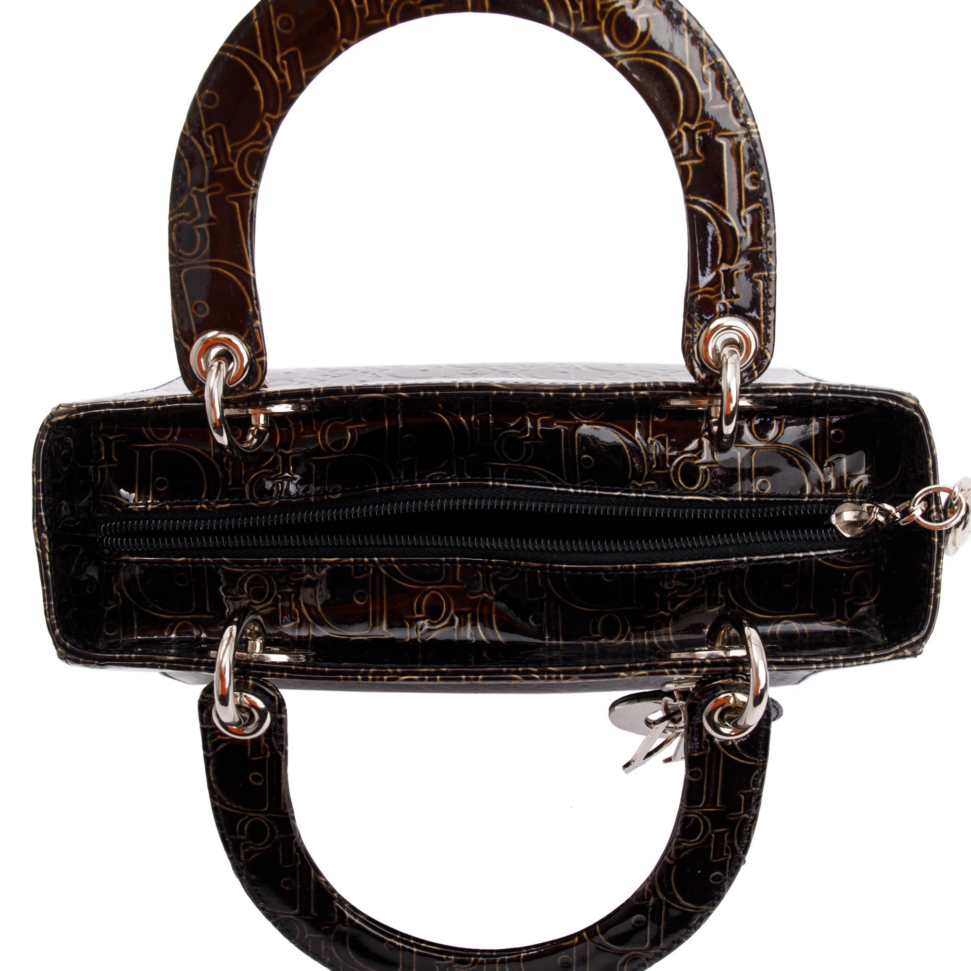 Christian Dior Black Ultimate Embossed Patent Leather Medium Lady Dior Bag w/ Strap