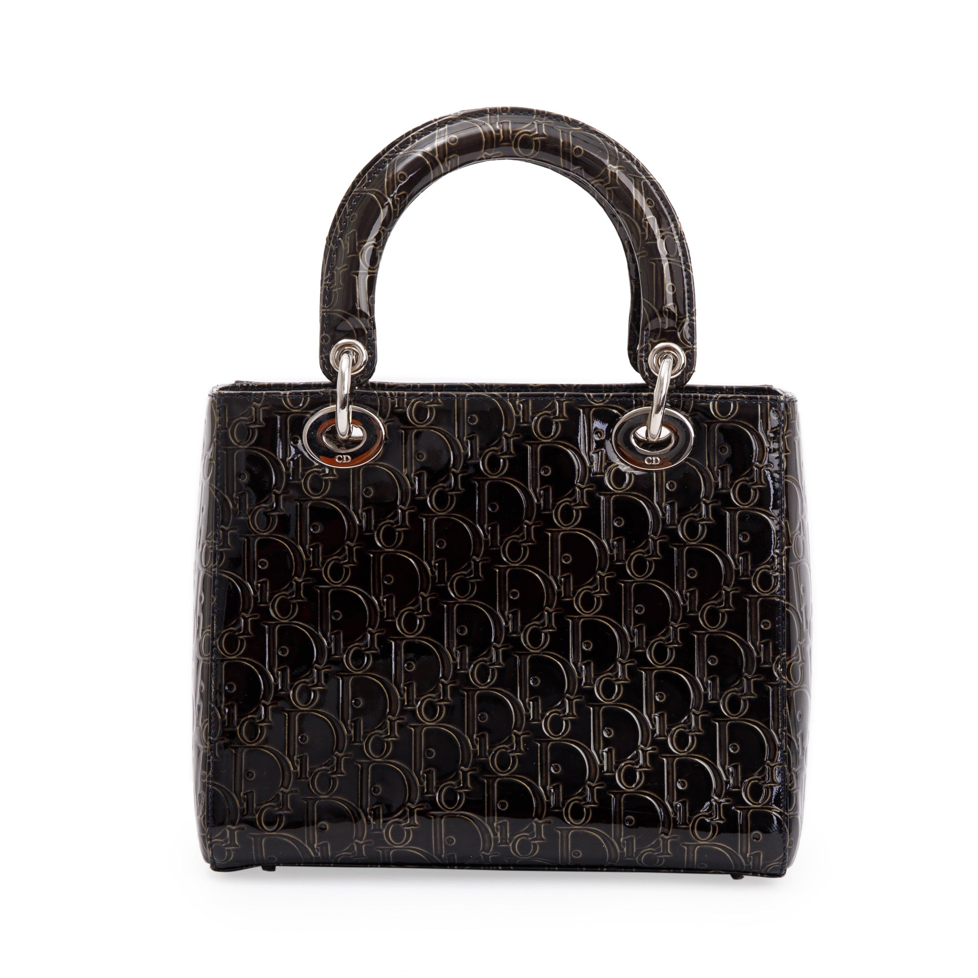 Christian Dior Black Ultimate Embossed Patent Leather Medium Lady Dior Bag w/ Strap