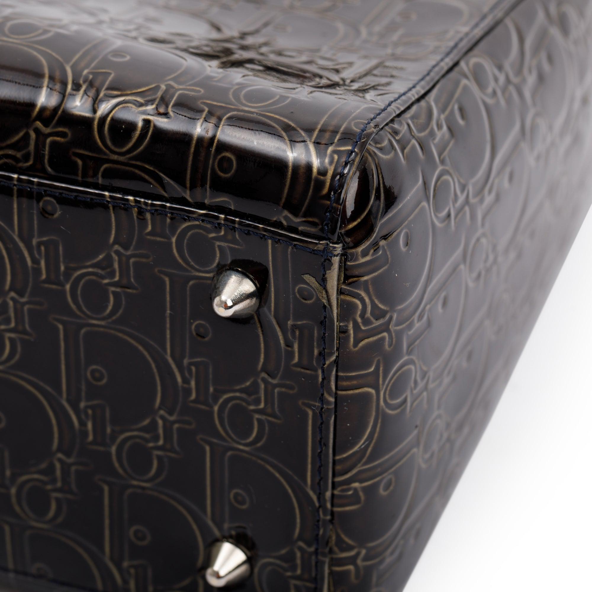 Christian Dior Black Ultimate Embossed Patent Leather Medium Lady Dior Bag w/ Strap