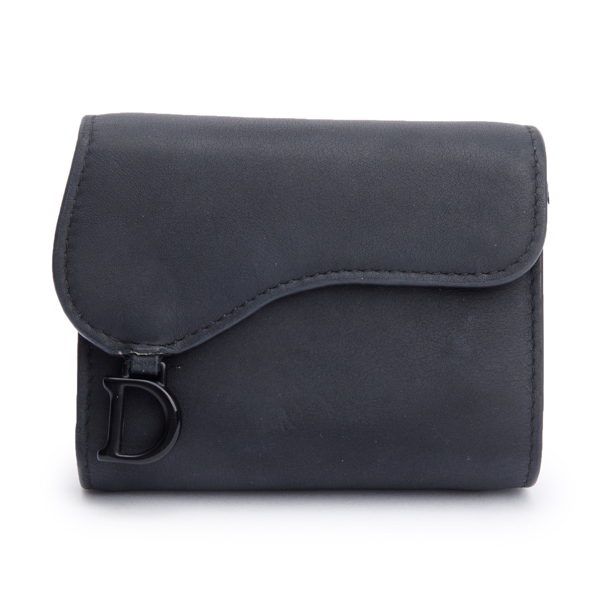 Christian Dior Black Ultra Matte Leather Saddle Lotus Wallet w