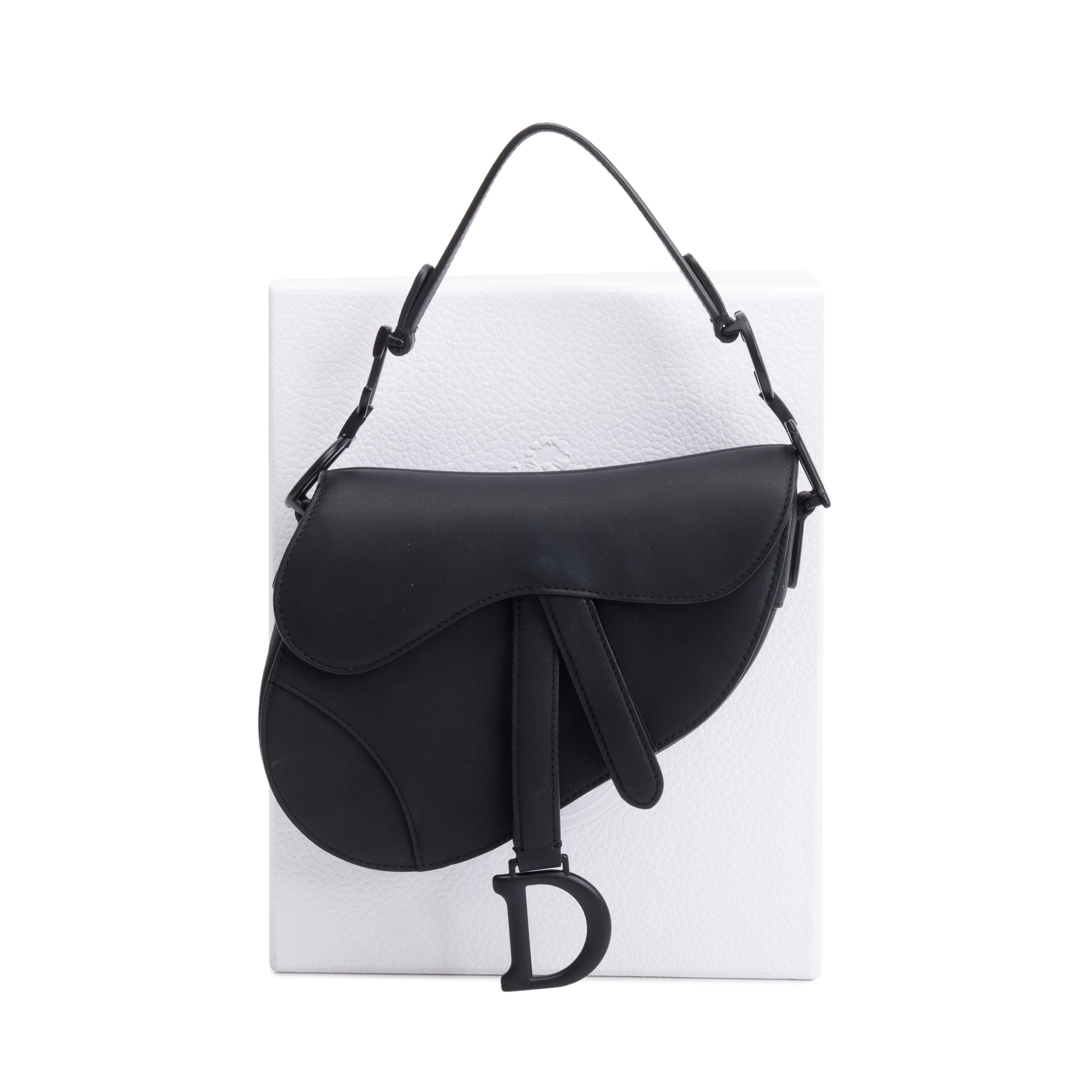 Christian Dior Black Ultramatte Calfskin Leather Mini Saddle Bag w/ Box & Authenticity Card