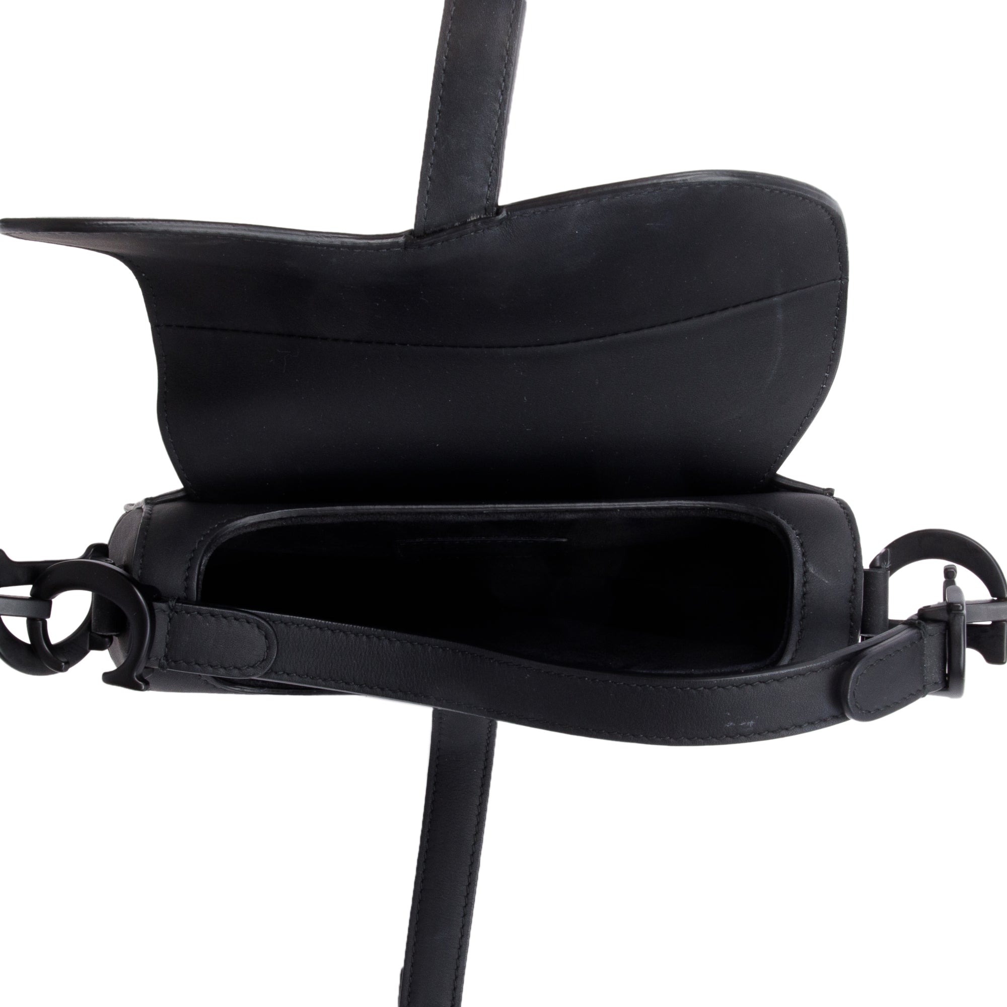 Christian Dior Black Ultramatte Calfskin Leather Mini Saddle Bag w/ Box & Authenticity Card