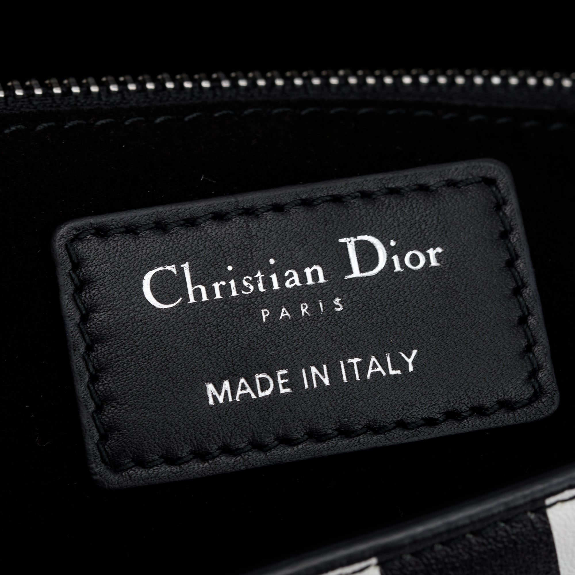 Christian Dior Black & White Check Print Leather Medium Lady Dior Bag w/ Strap, Box & Authenticity Card