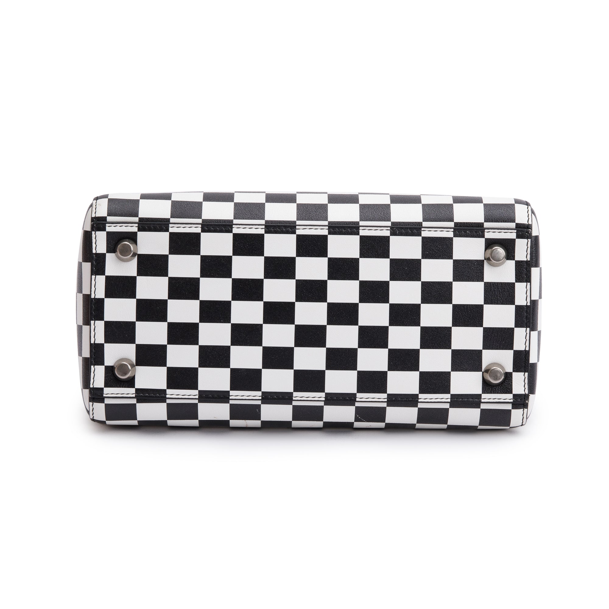 Christian Dior Black & White Check Print Leather Medium Lady Dior Bag w/ Strap, Box & Authenticity Card