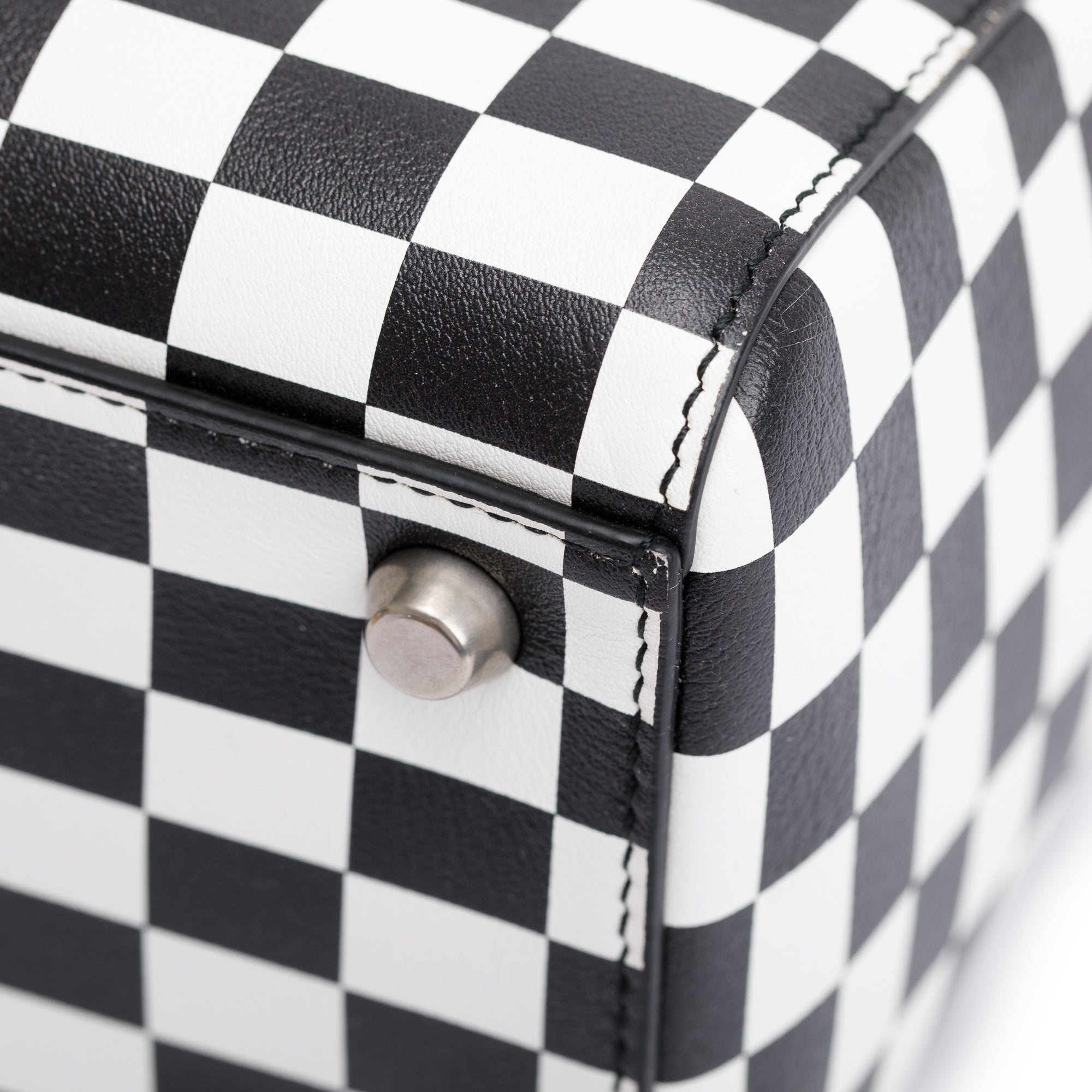 Christian Dior Black & White Check Print Leather Medium Lady Dior Bag w/ Strap, Box & Authenticity Card