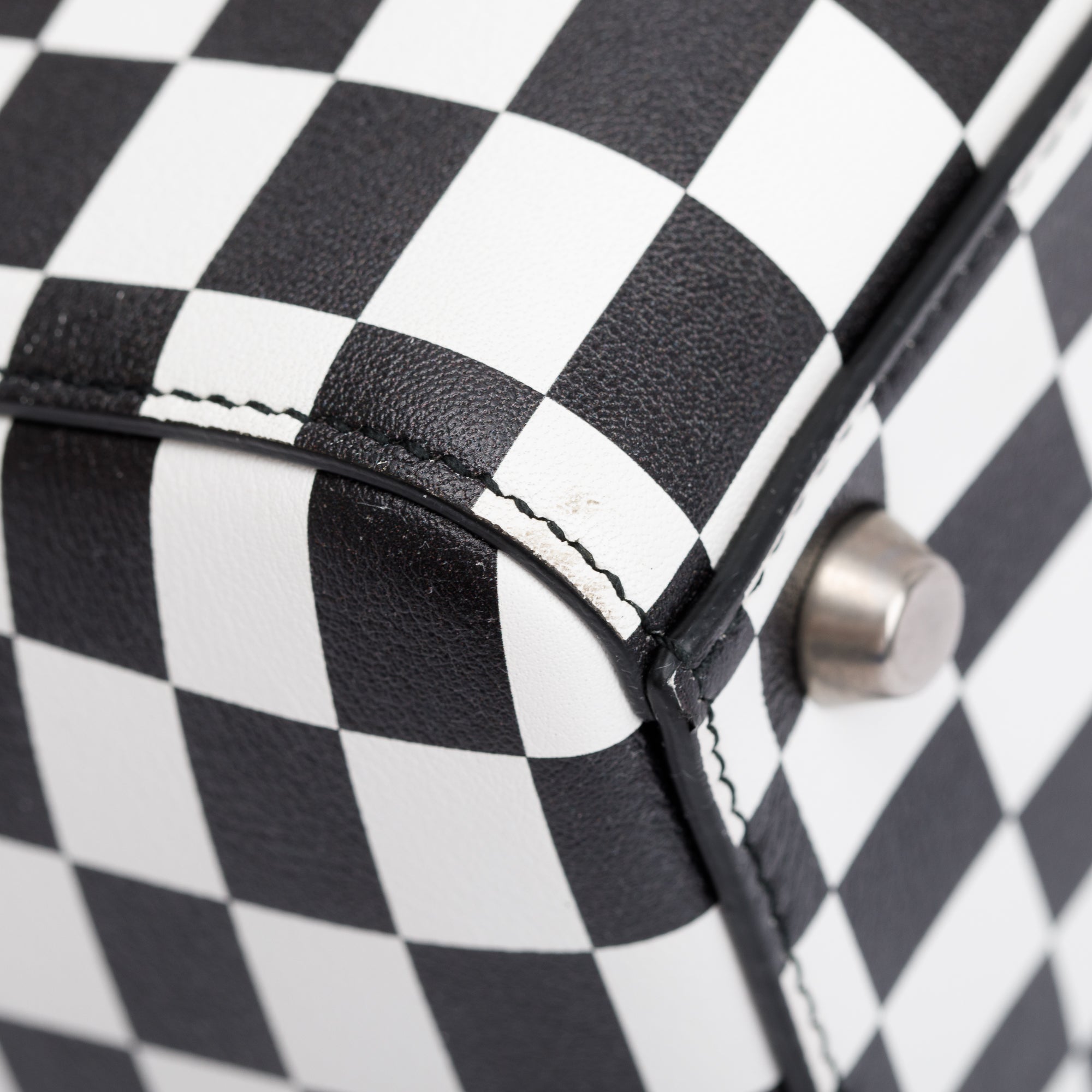 Christian Dior Black & White Check Print Leather Medium Lady Dior Bag w/ Strap, Box & Authenticity Card