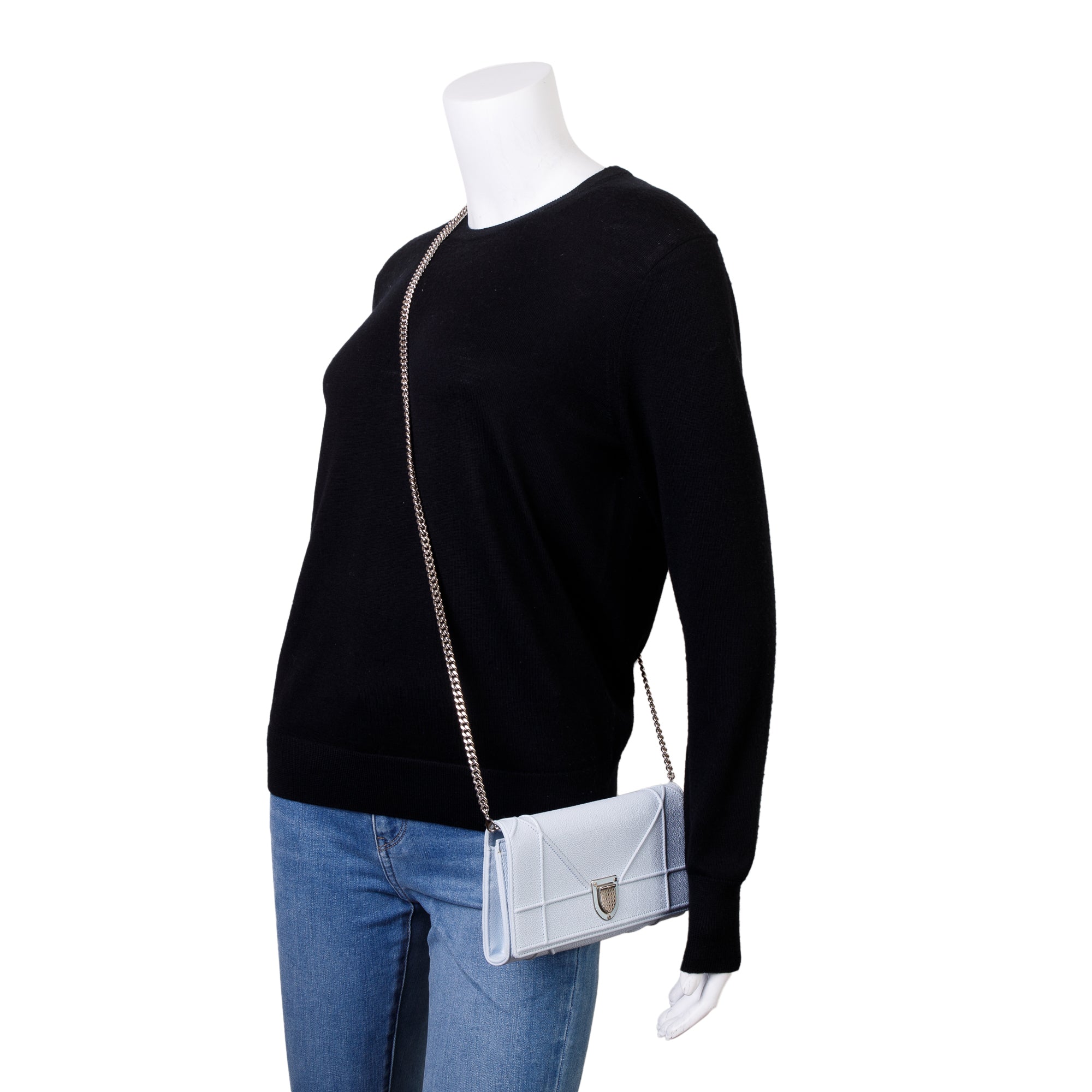 Christian Dior Blue Calfskin Leather Diorama Wallet on Chain