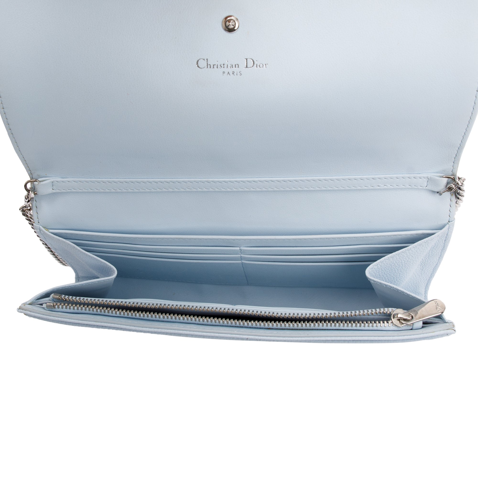 Christian Dior Blue Calfskin Leather Diorama Wallet on Chain