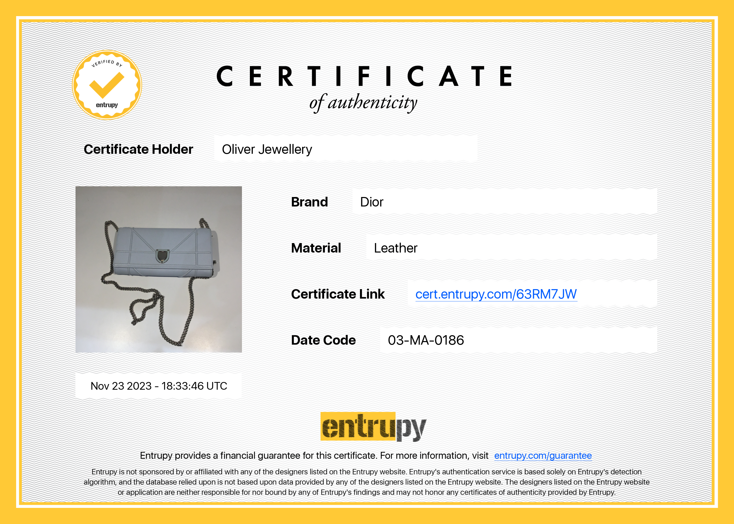 Christian Dior Blue Calfskin Leather Diorama Wallet on Chain