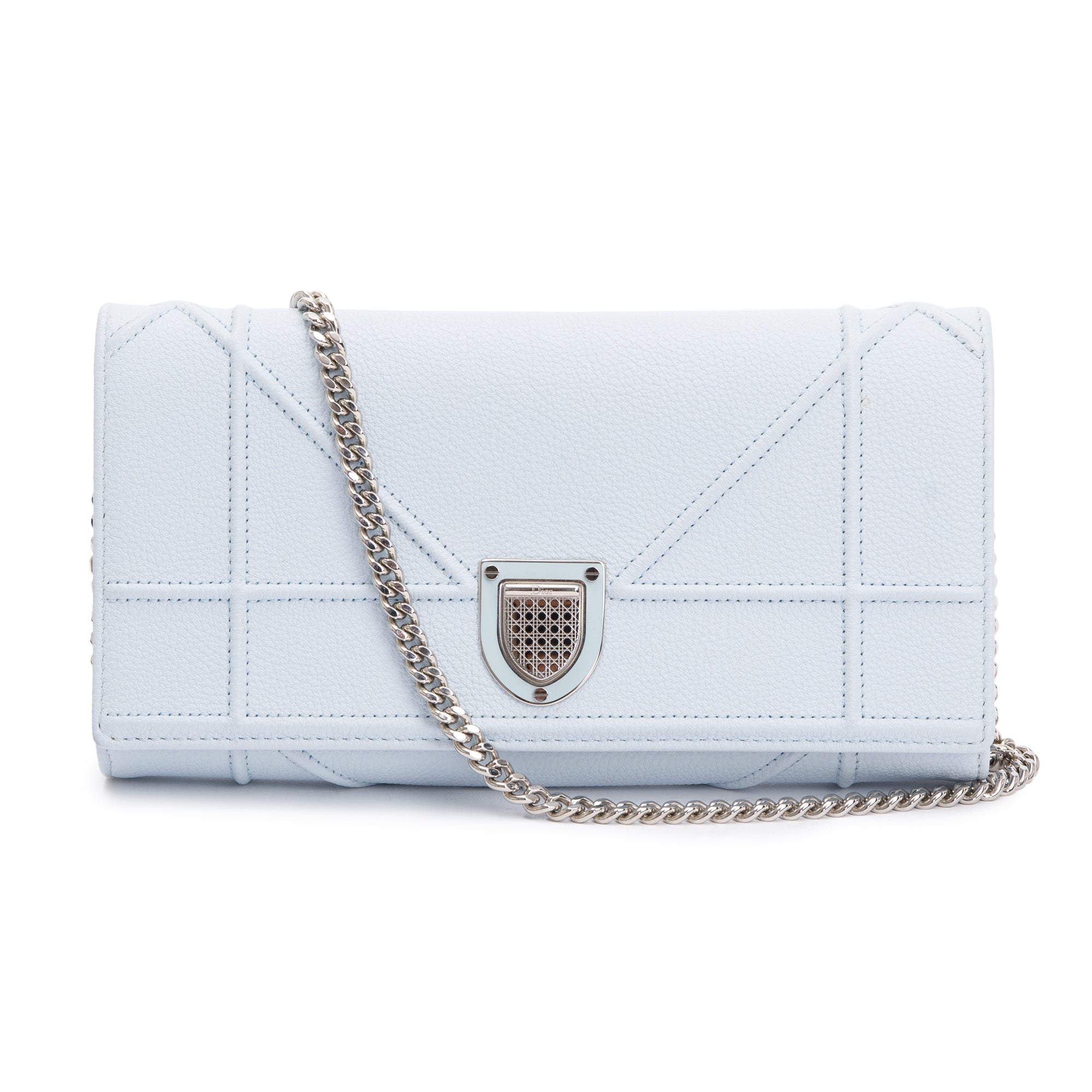 Christian Dior Blue Calfskin Leather Diorama Wallet on Chain