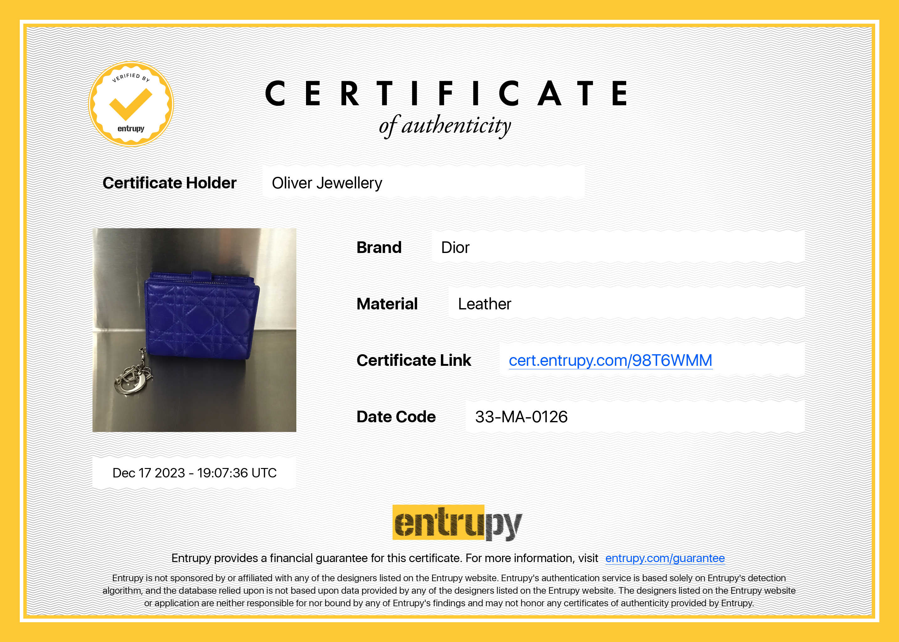 Christian Dior Blue Cannage Lambskin Leather Lady Dior Compact Wallet