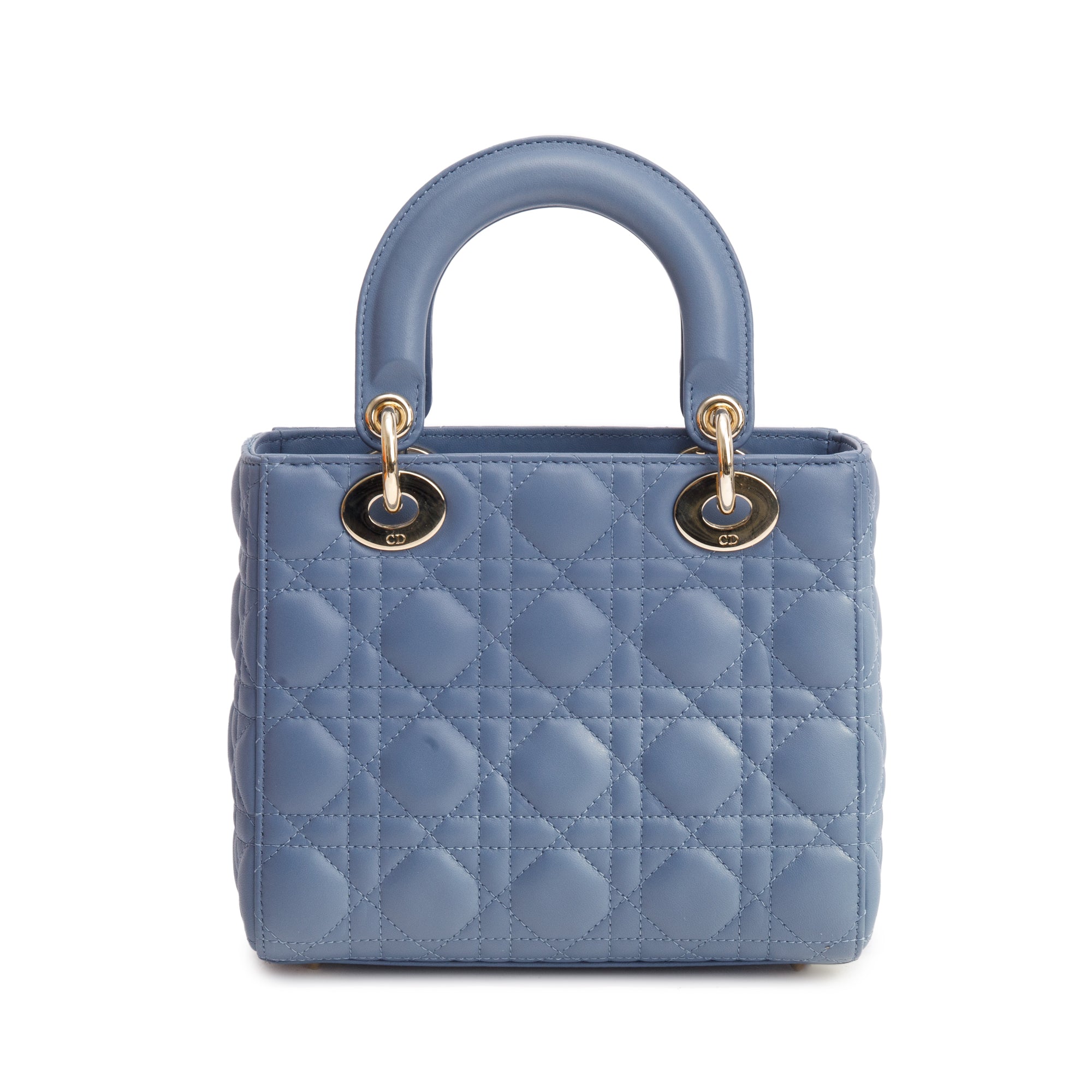 Christian Dior Blue Cannage Leather Small Lady Dior Bag w/ Strap & Authenticity Card